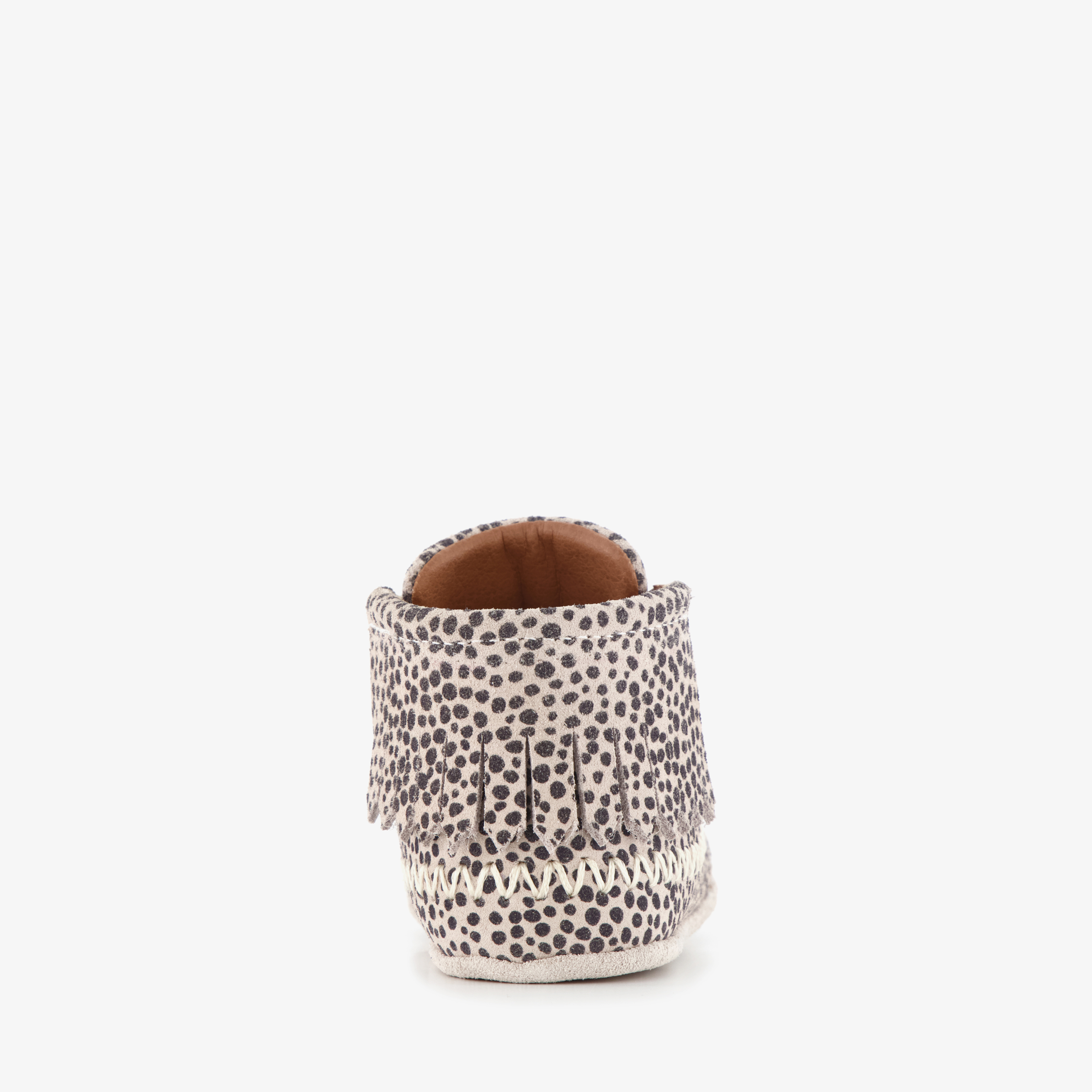 Groot leren babyschoenen met stippen en franjes beige meisjes – foto 2