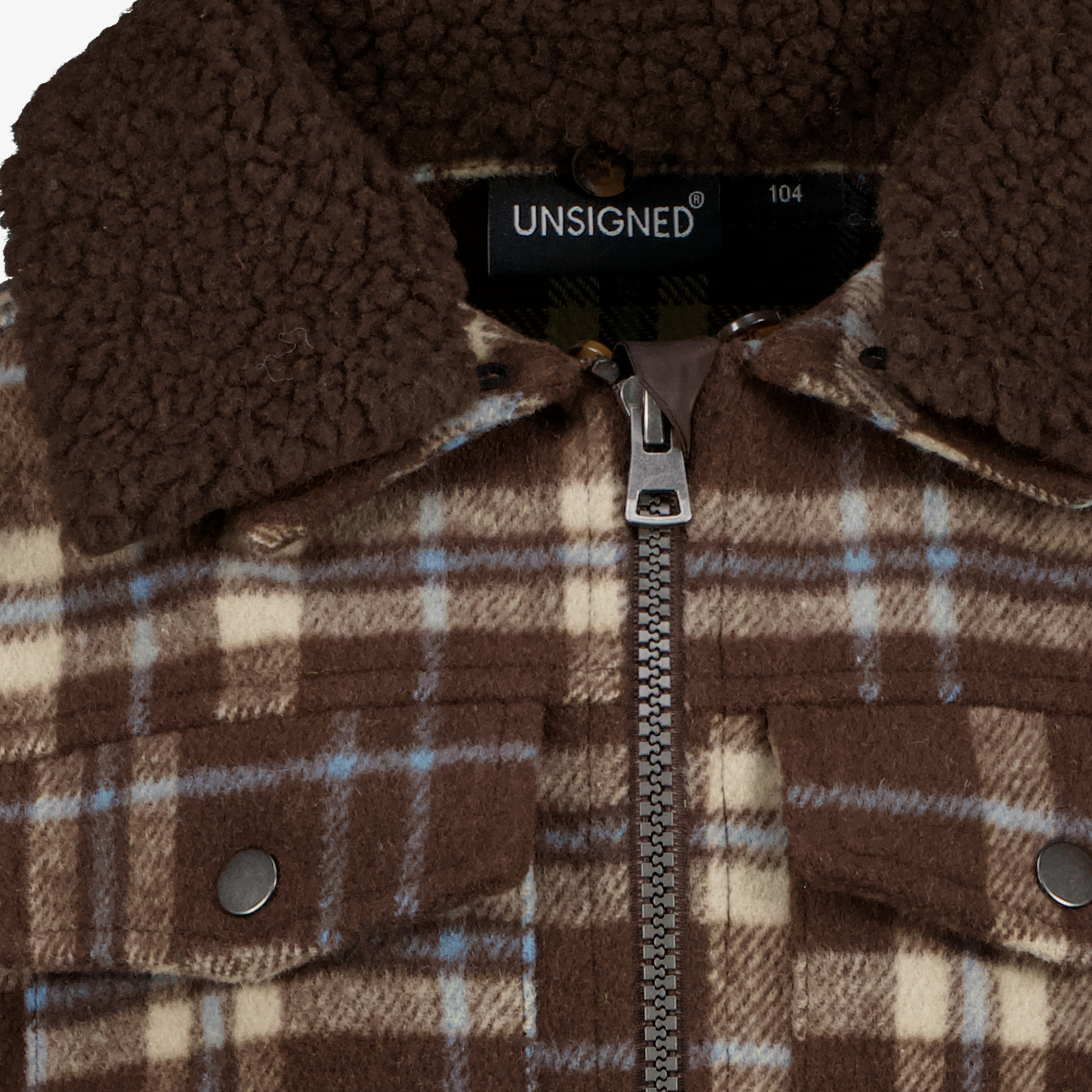 Unsigned geruite jongens shacket met teddy kraag bruin vestenzomerjassen – foto 2