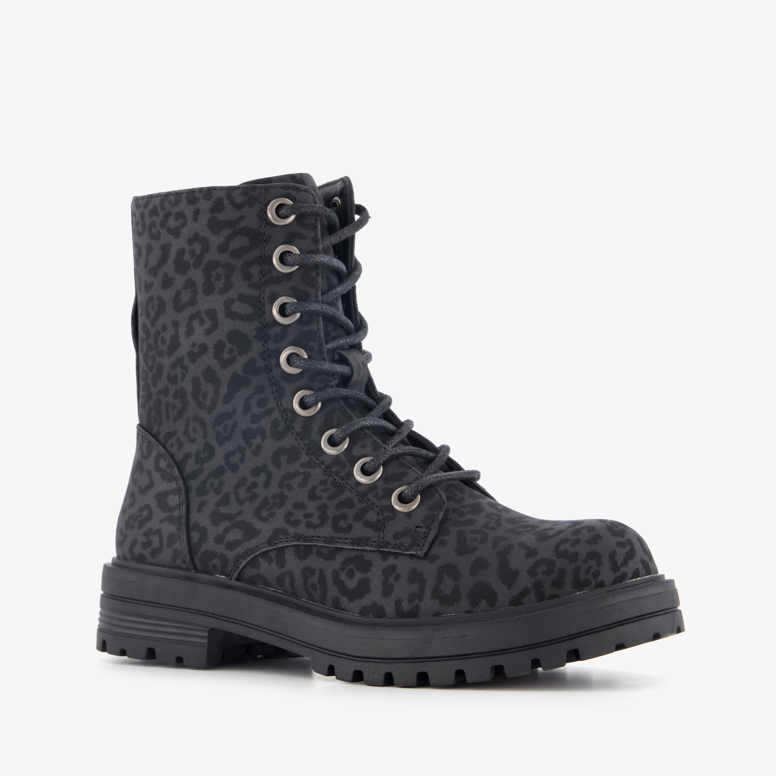 Blue Box meisjes veterboots met luipaardprint zwart