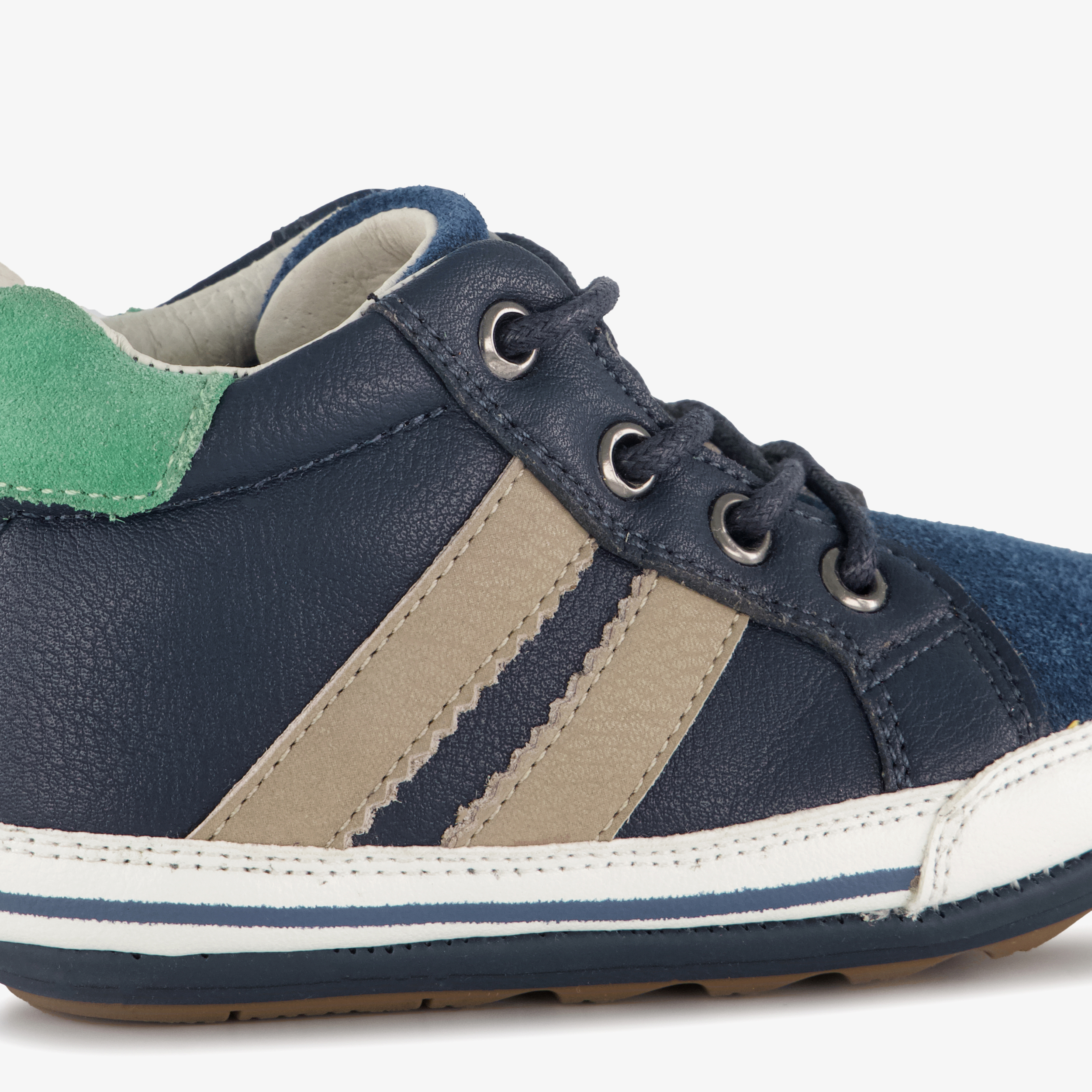 Groot leren babyschoenen met strepen donkerblauw jongens – foto 5