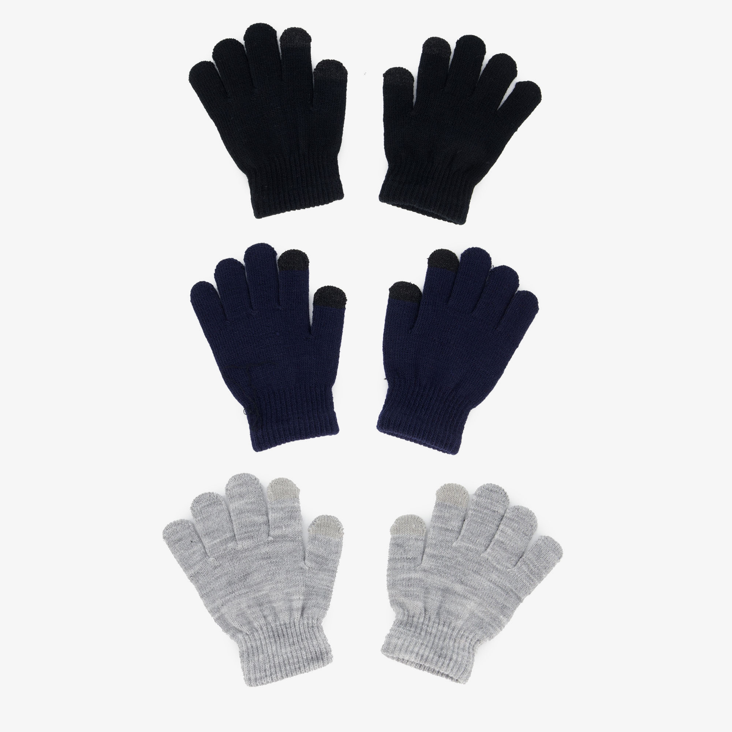 3 paar touchscreen handschoenen zwart blauw grijs