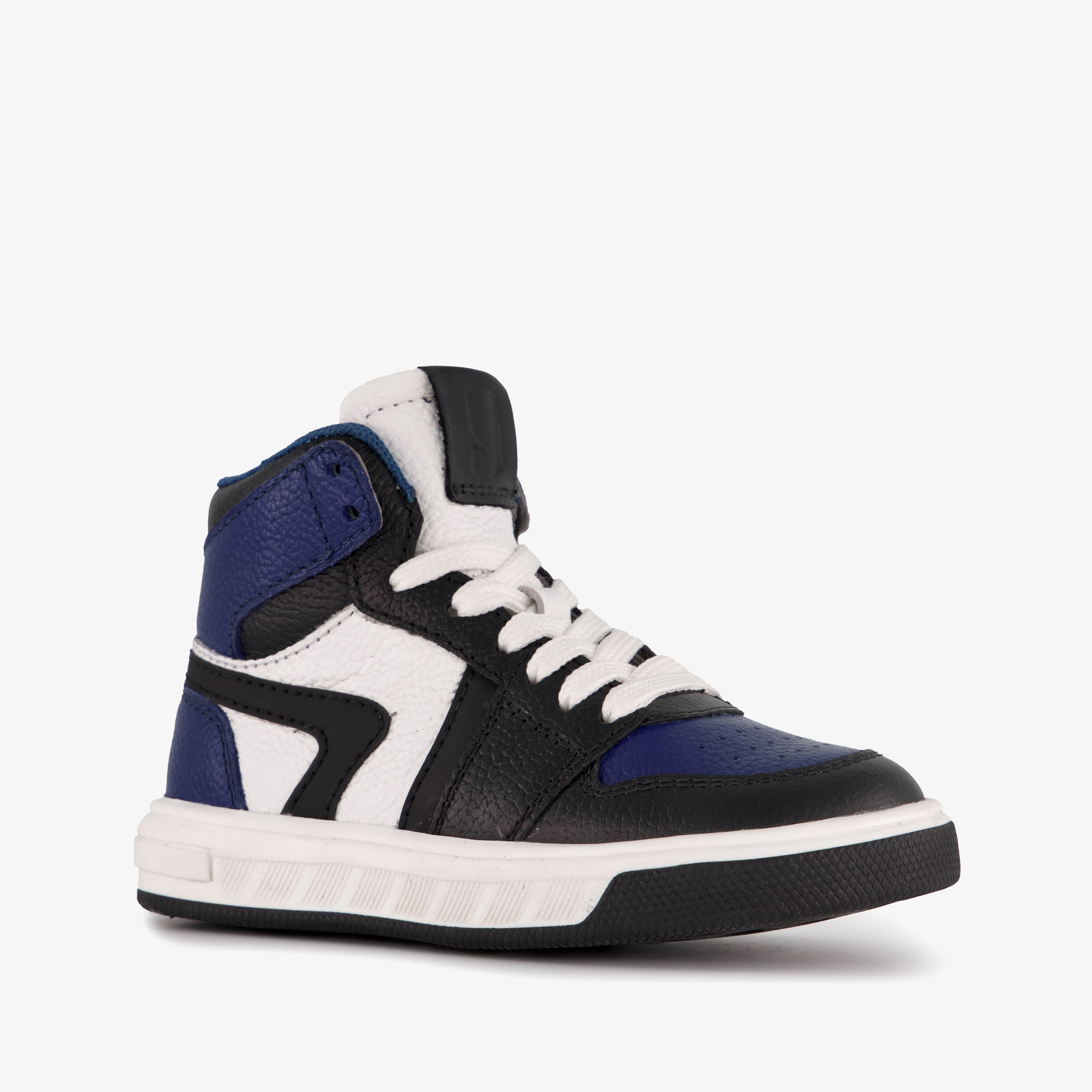 Groot hoge leren jongens sneakers blauw zwart