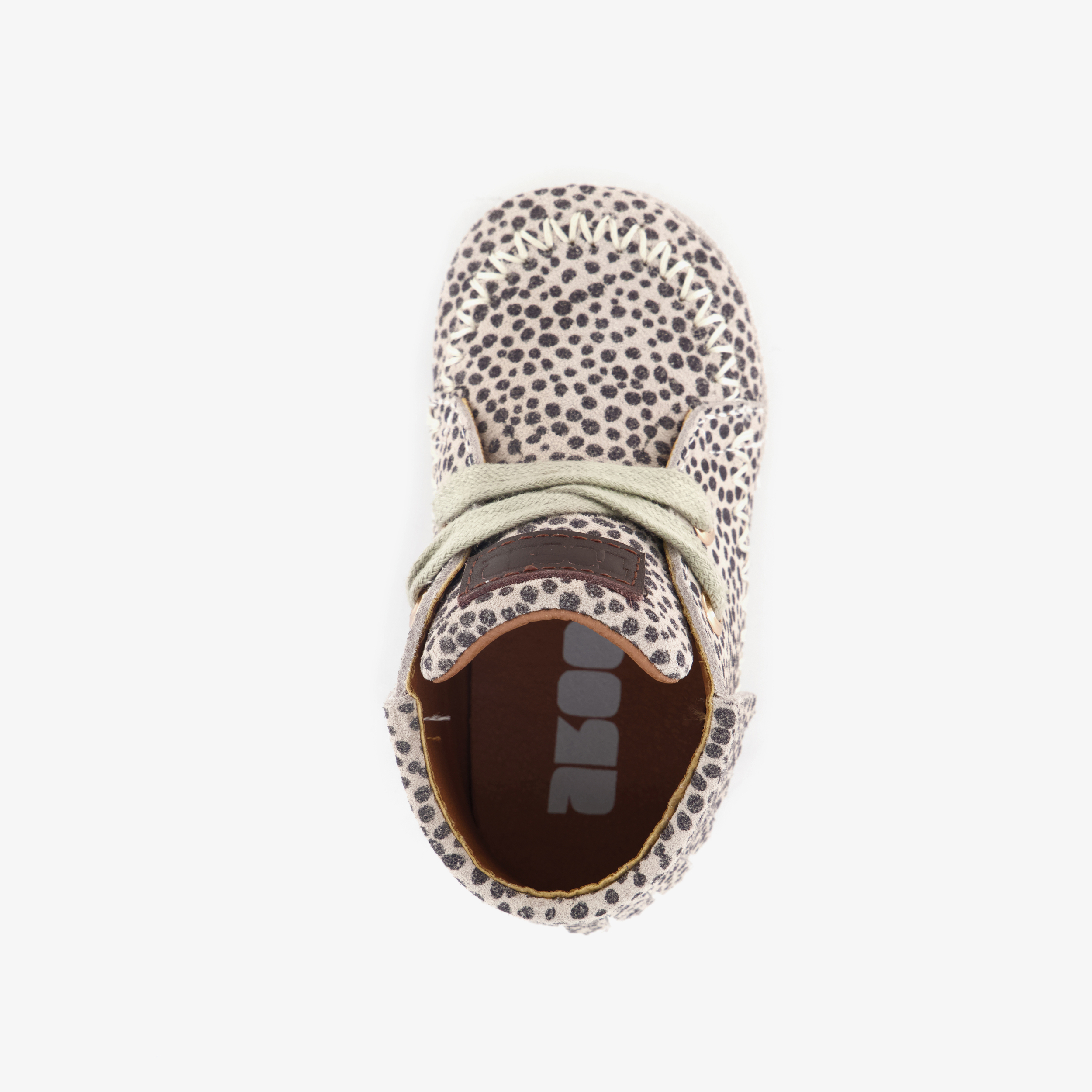 Groot leren babyschoenen met stippen en franjes beige meisjes – foto 4