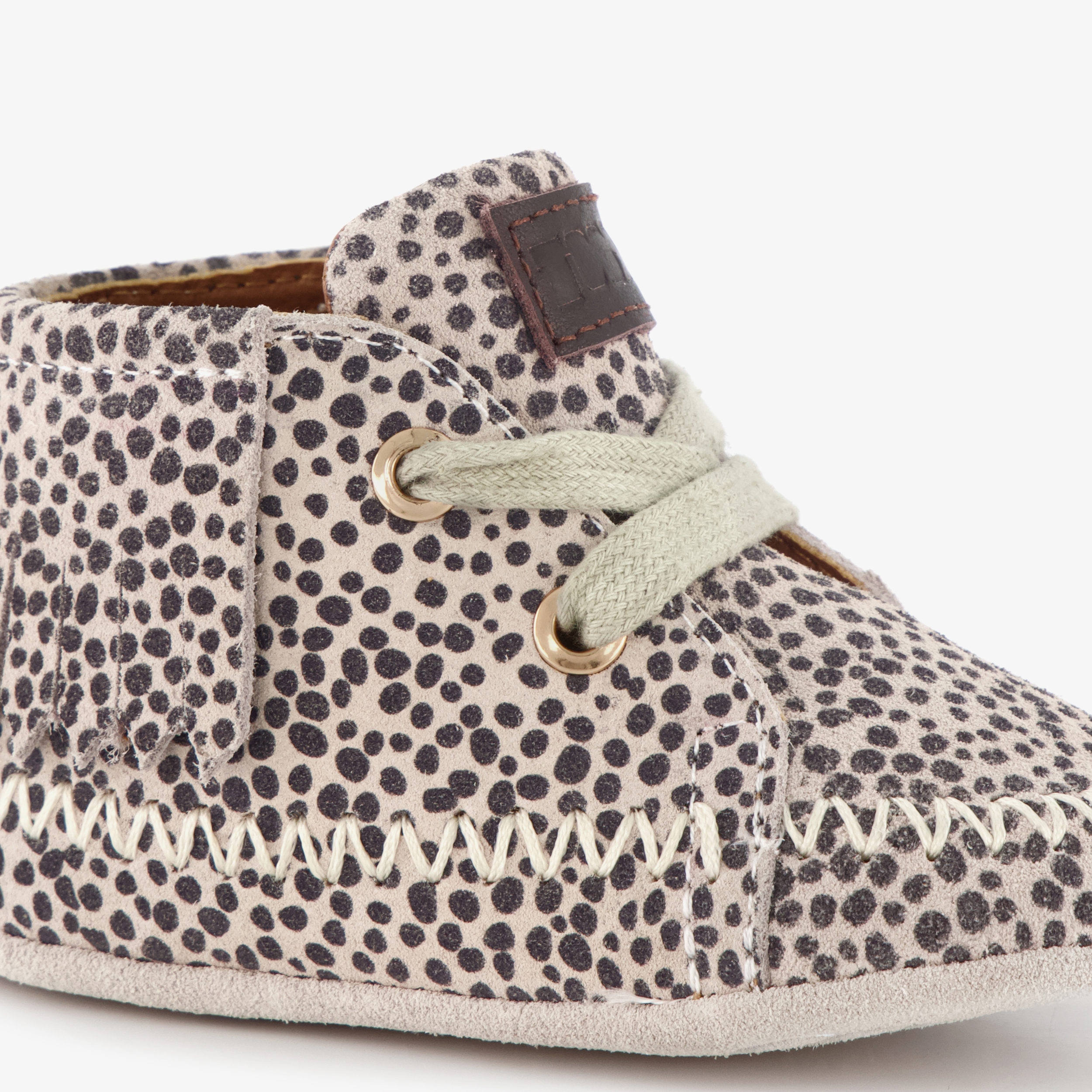 Groot leren babyschoenen met stippen en franjes beige meisjes – foto 5