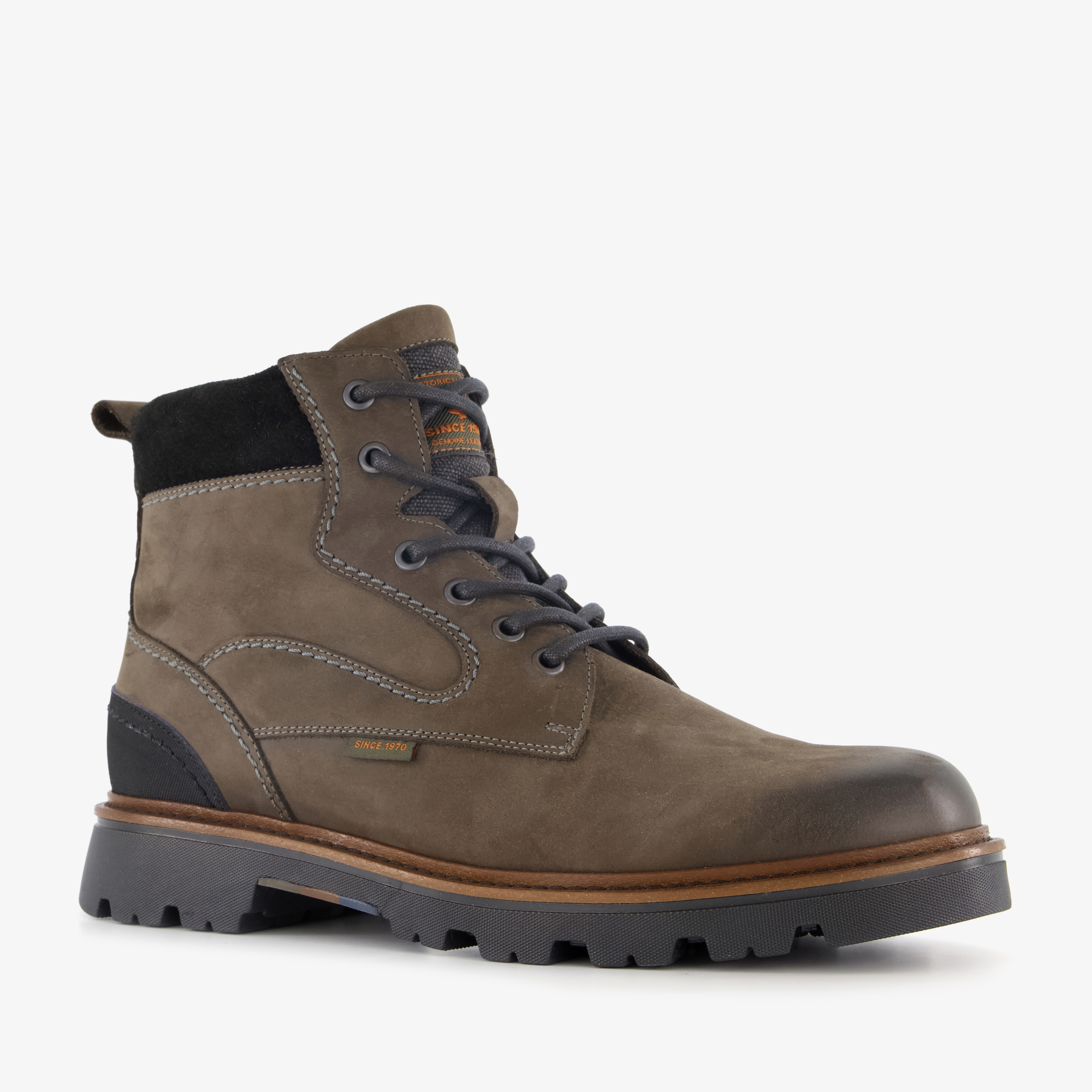 Output leren heren veterboots grijsbruin