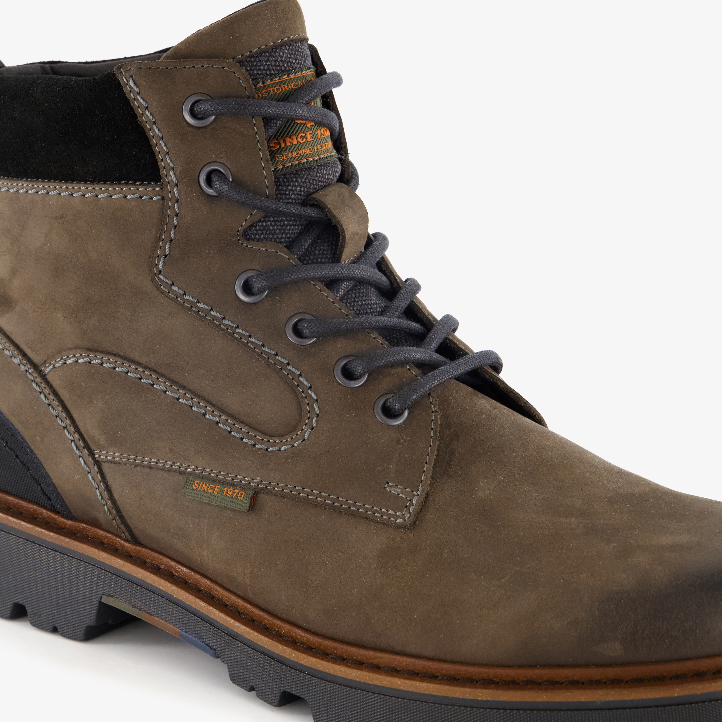 Output leren heren veterboots grijsbruin – foto 5