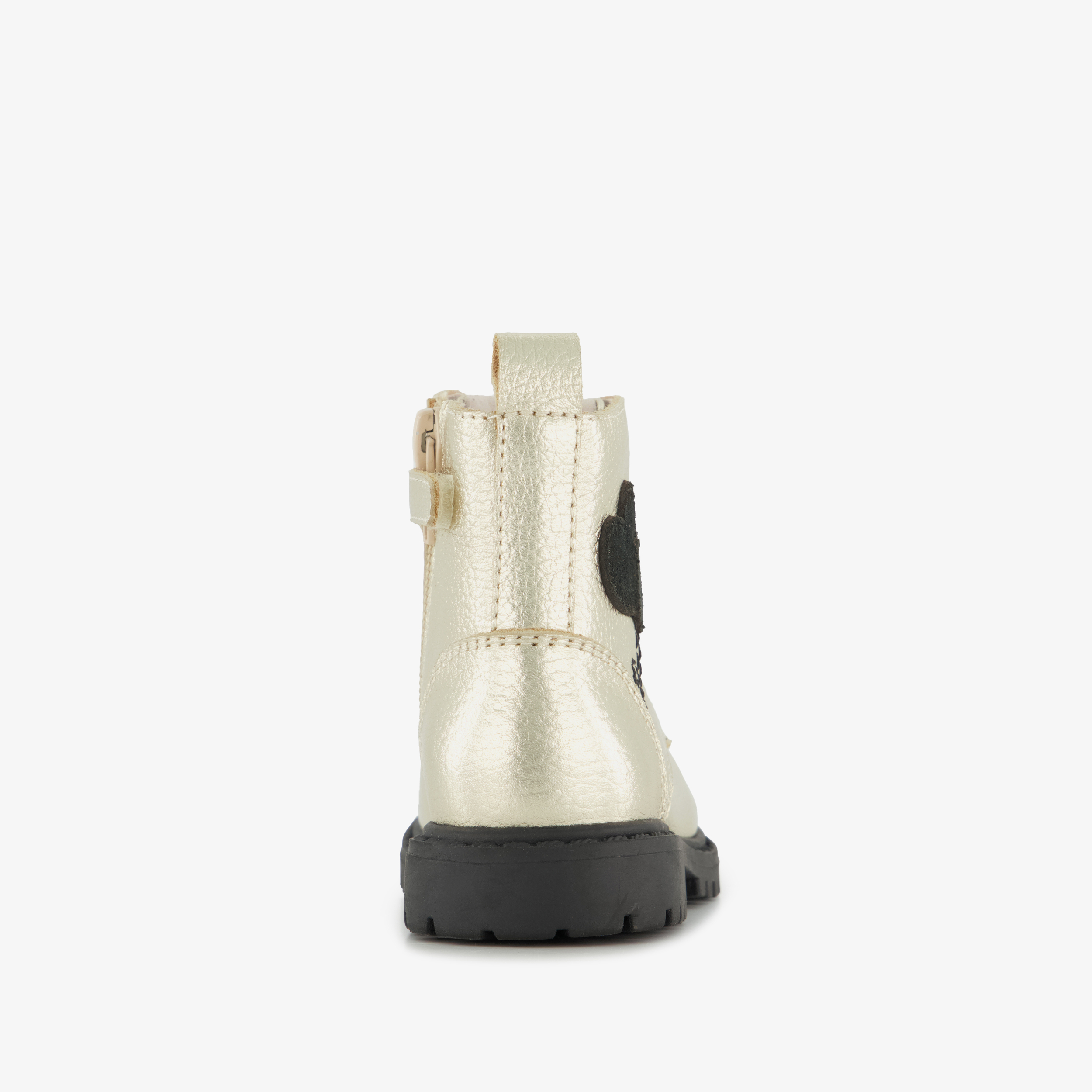 Stap leren meisjes veterboots met hartjes goud zwart – foto 2