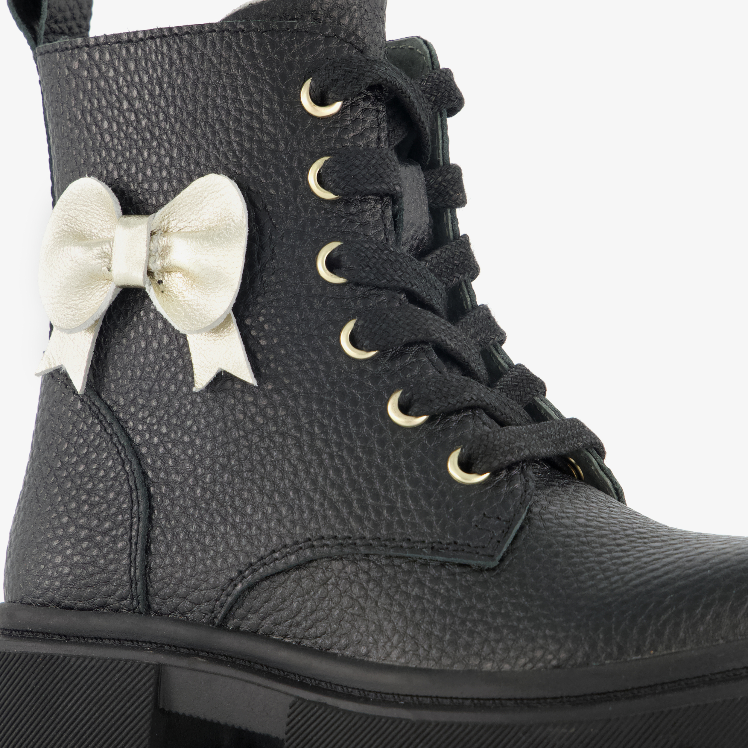 Stap leren meisjes veterboots met strik zwart – foto 5