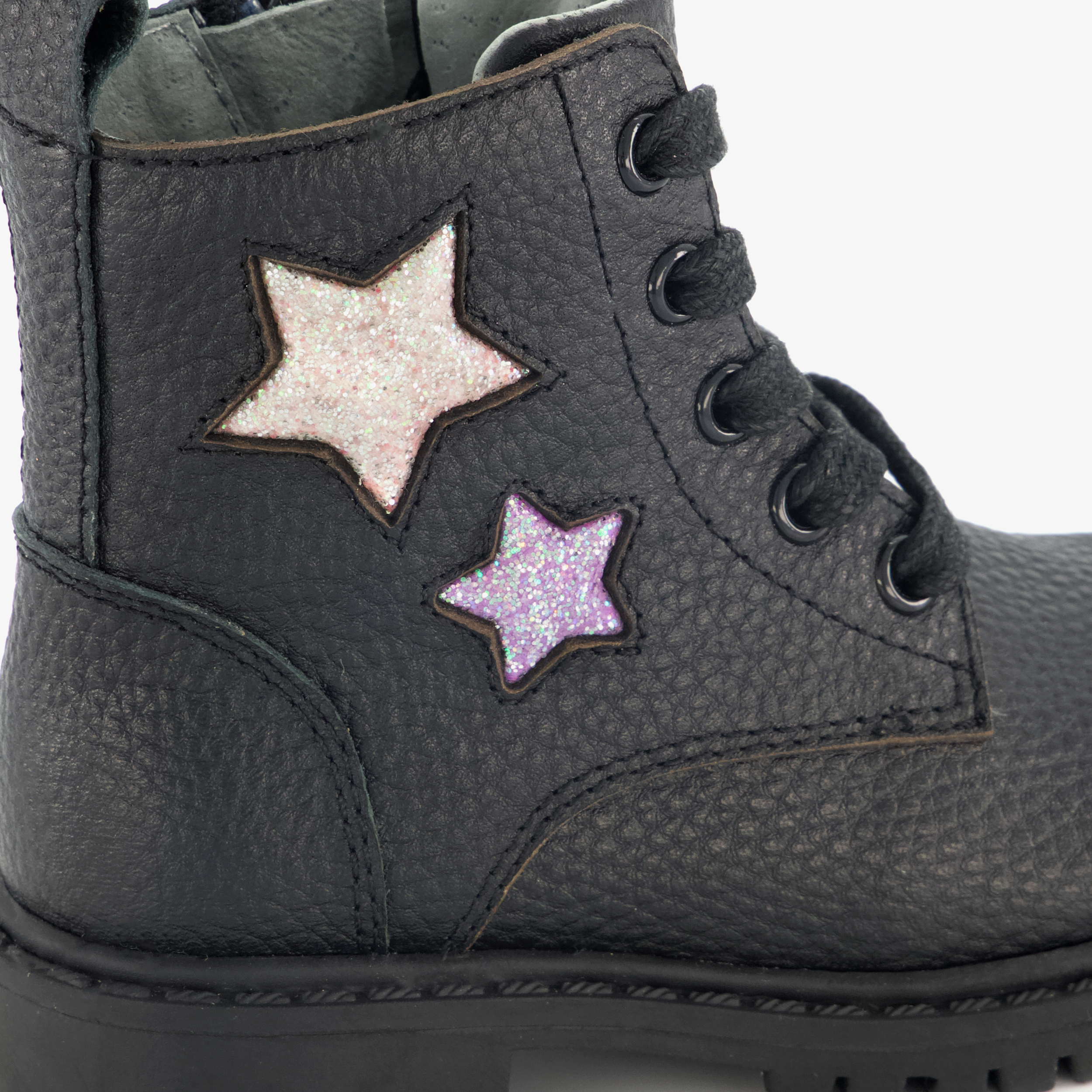 Stap leren meisjes veterboots met sterren zwart – foto 5