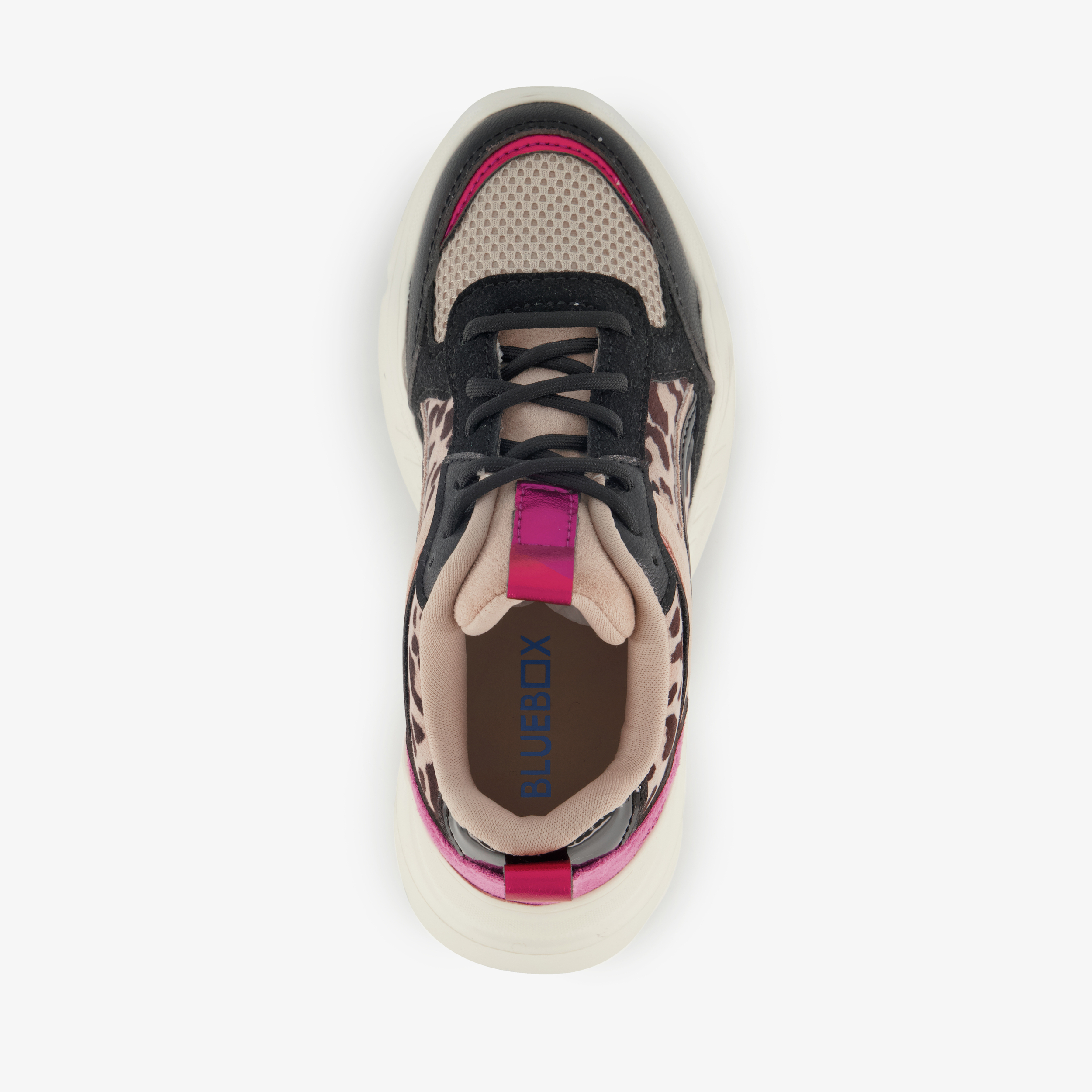 Blue Box meisjes dad sneakers met panterprint details beige zwart – foto 4