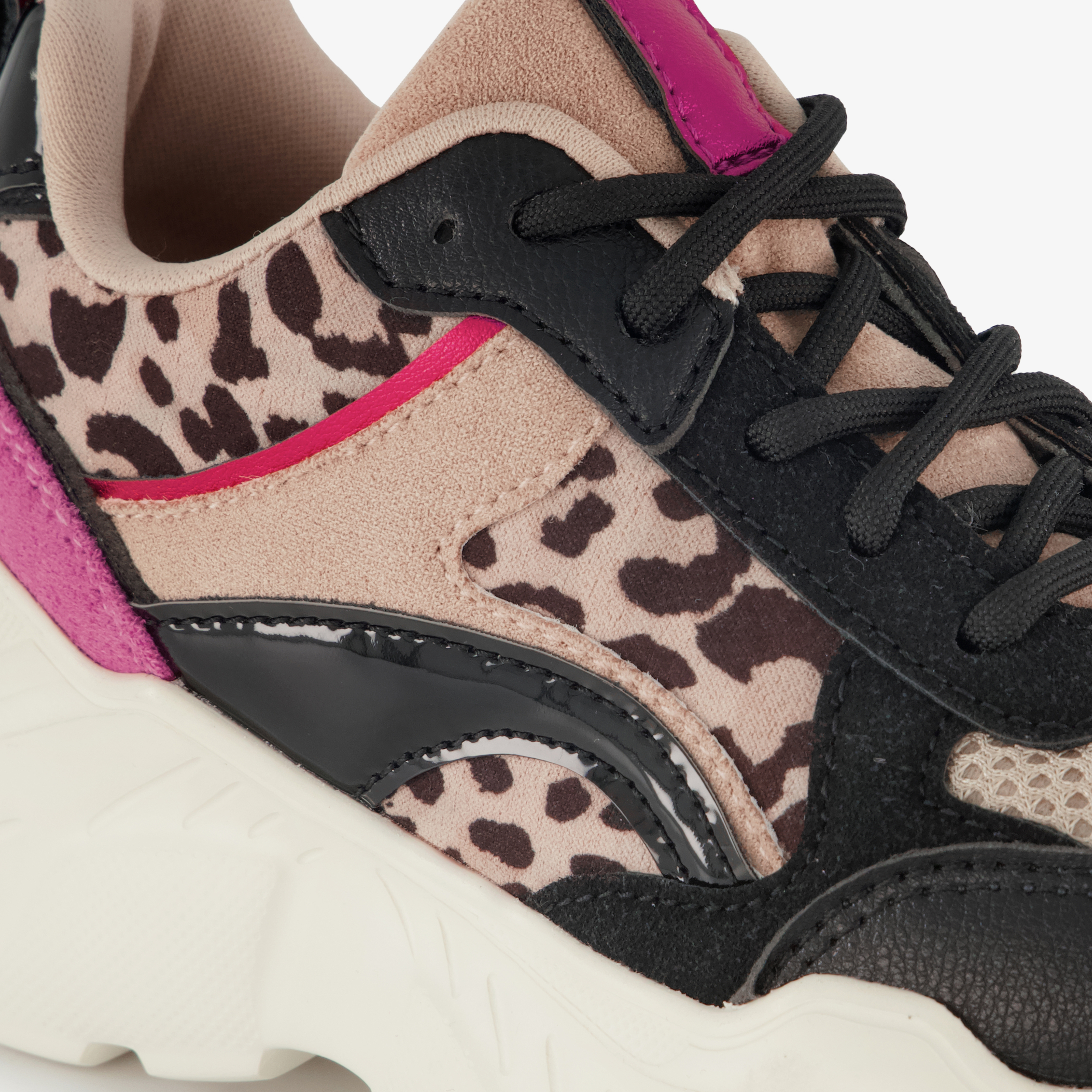 Blue Box meisjes dad sneakers met panterprint details beige zwart – foto 5
