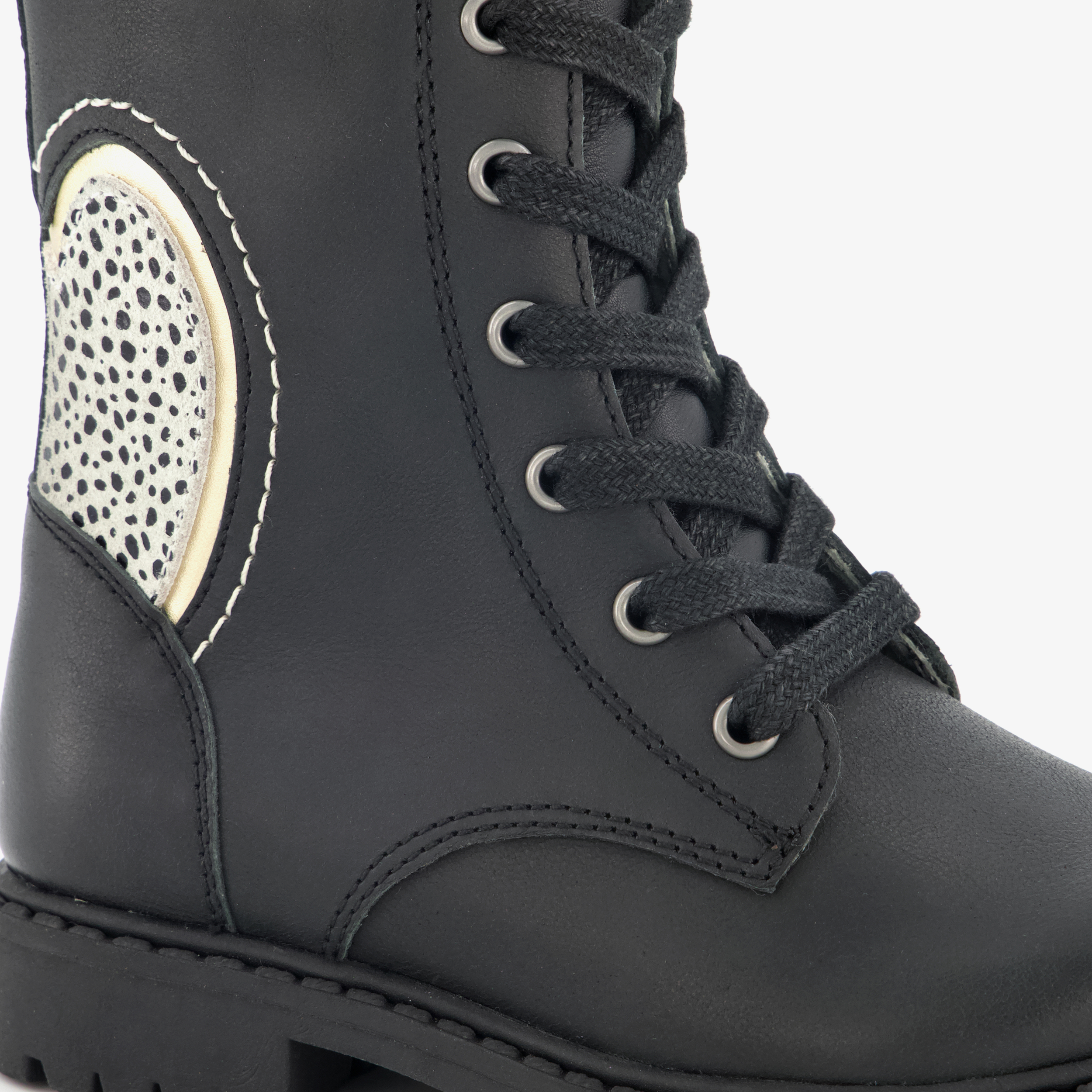 Stap leren meisjes veterboots met hartje zwart – foto 5
