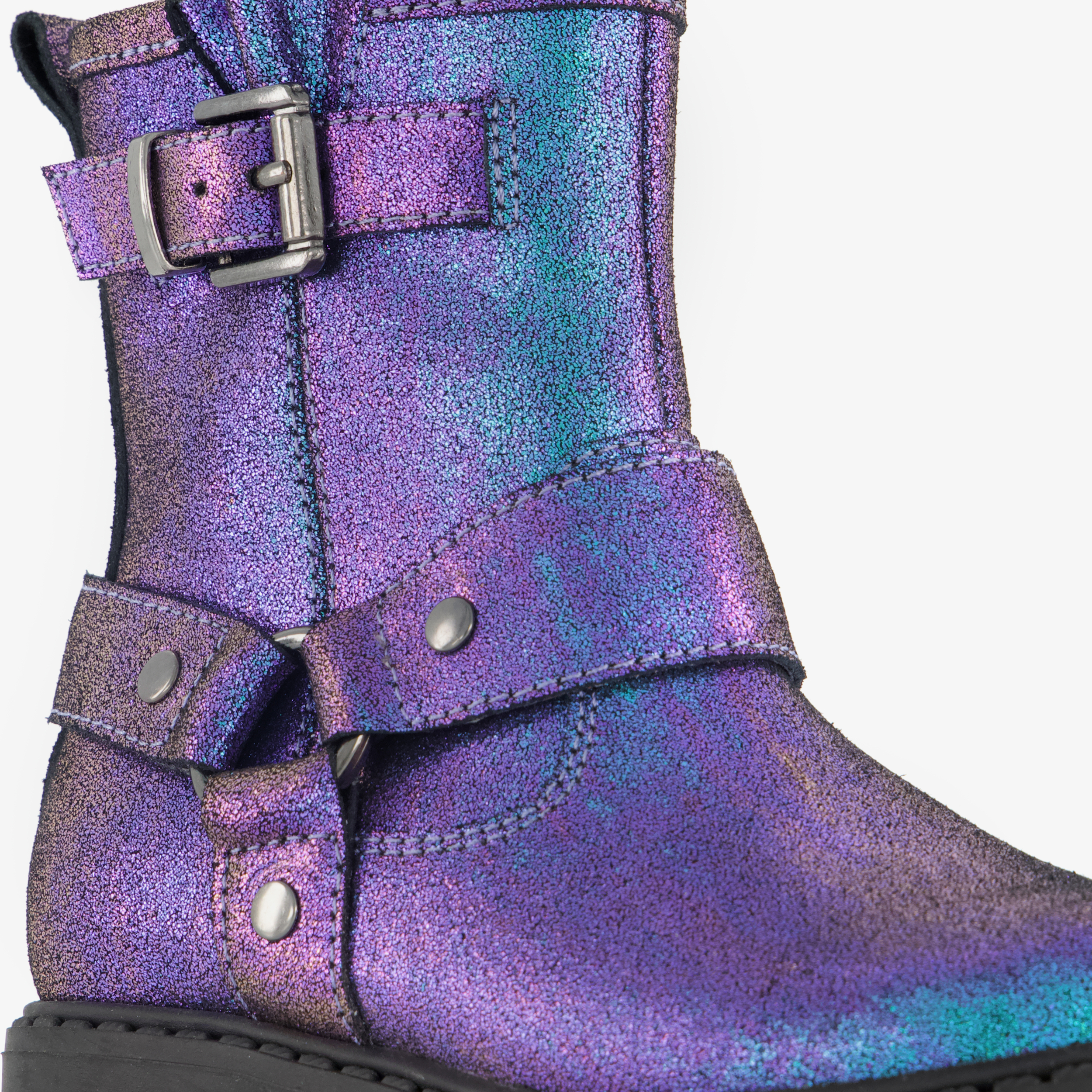 Stap leren meisjes biker boots met glitters paars enkellaarzen – foto 5
