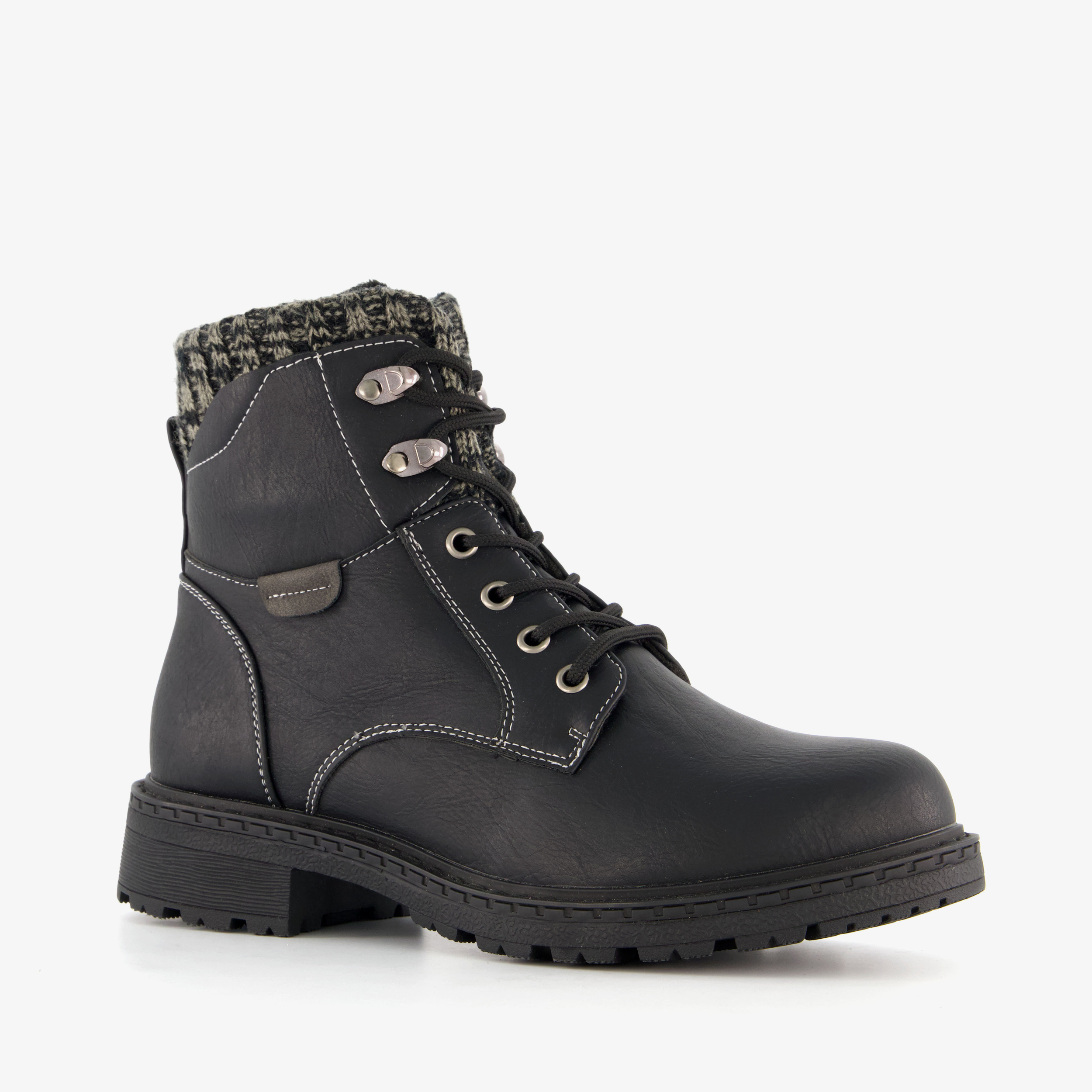 Blue Box dames veterboots met gebreid detail zwart laarzen