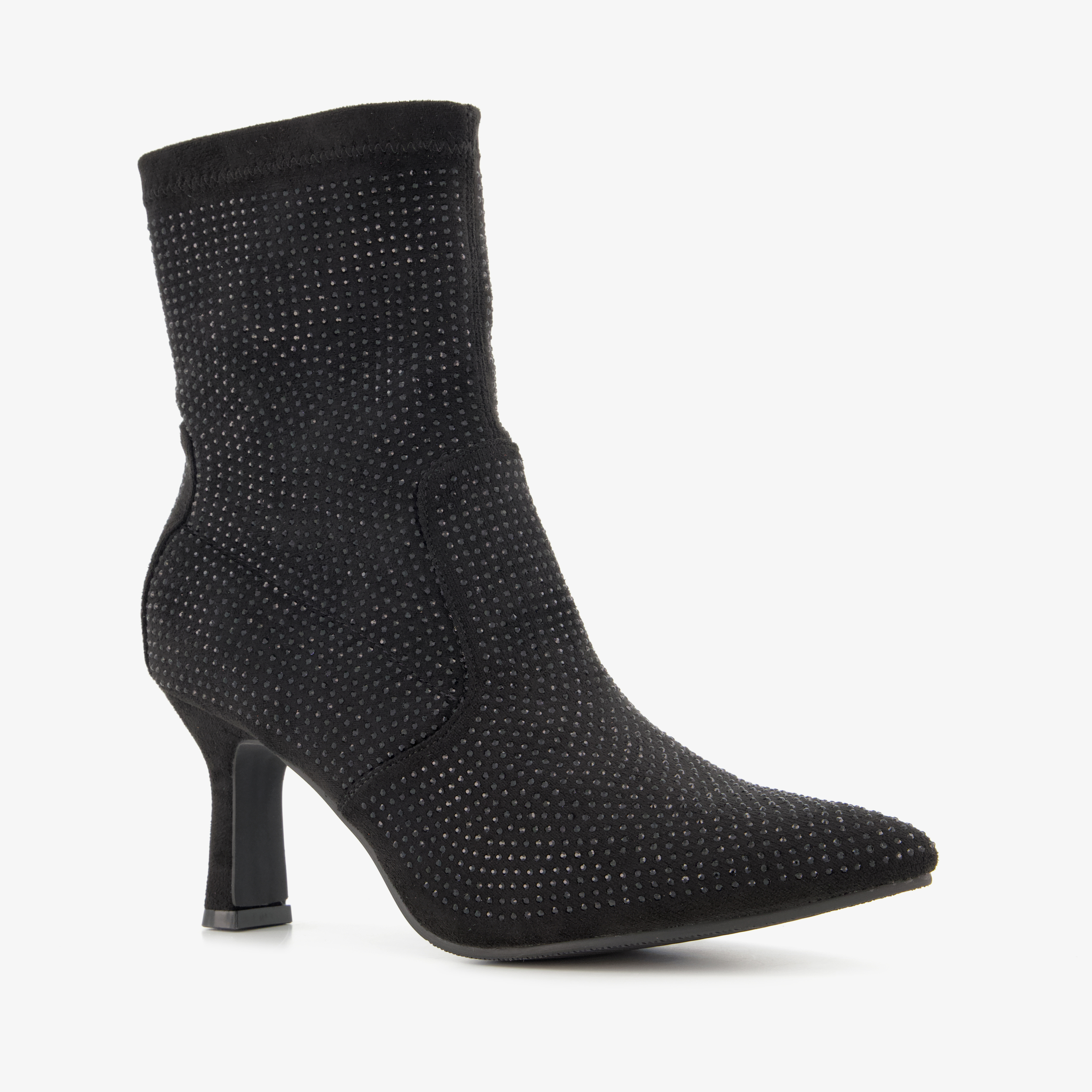 Nova dames glitter enkellaarsjes met hak zwart