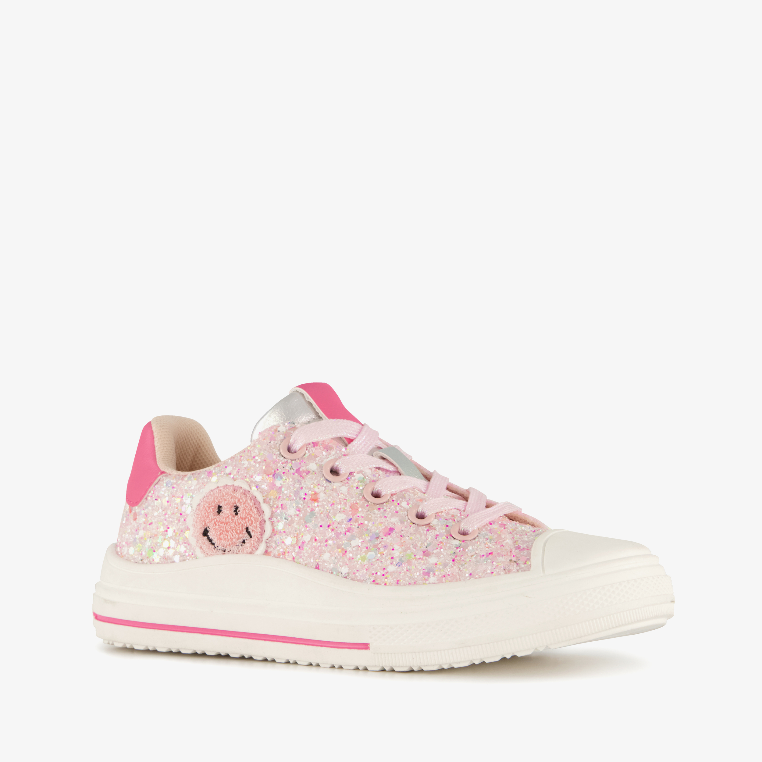 Blue Box hoge meisjes sneakers met glitters roze