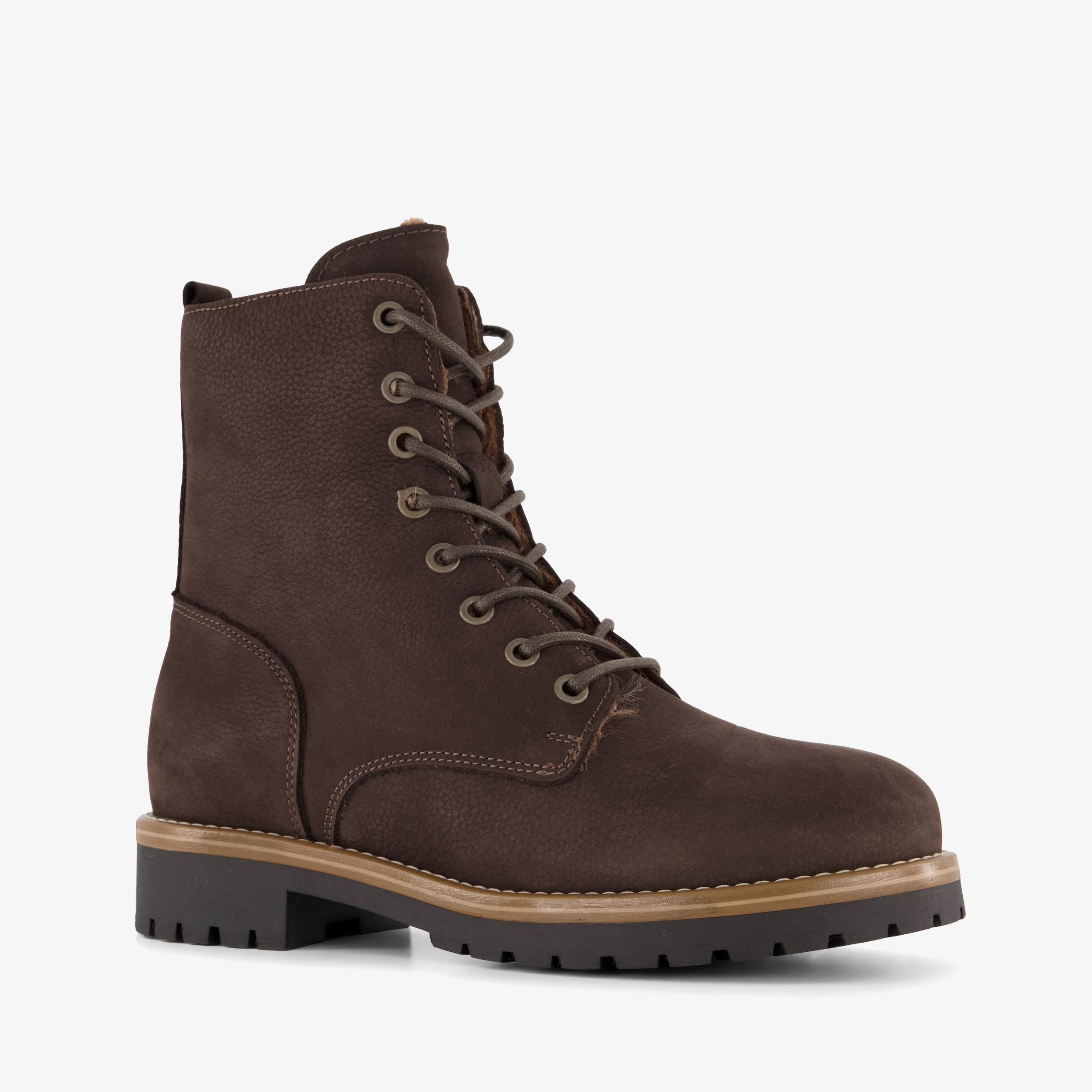 Output leren dames veterboots donkerbruin laarzen