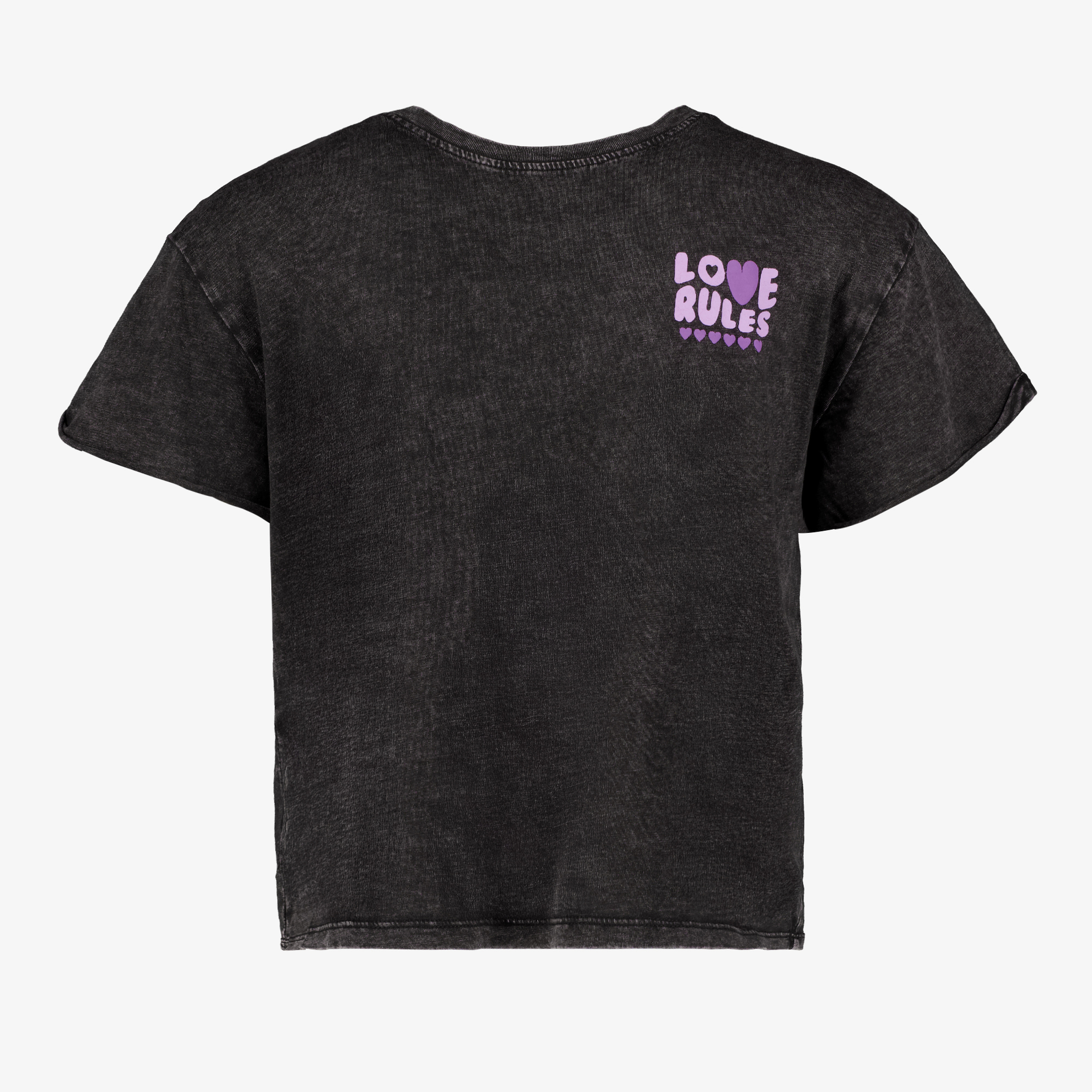 Meisjes Acid Wash T-shirt met backprint zwart