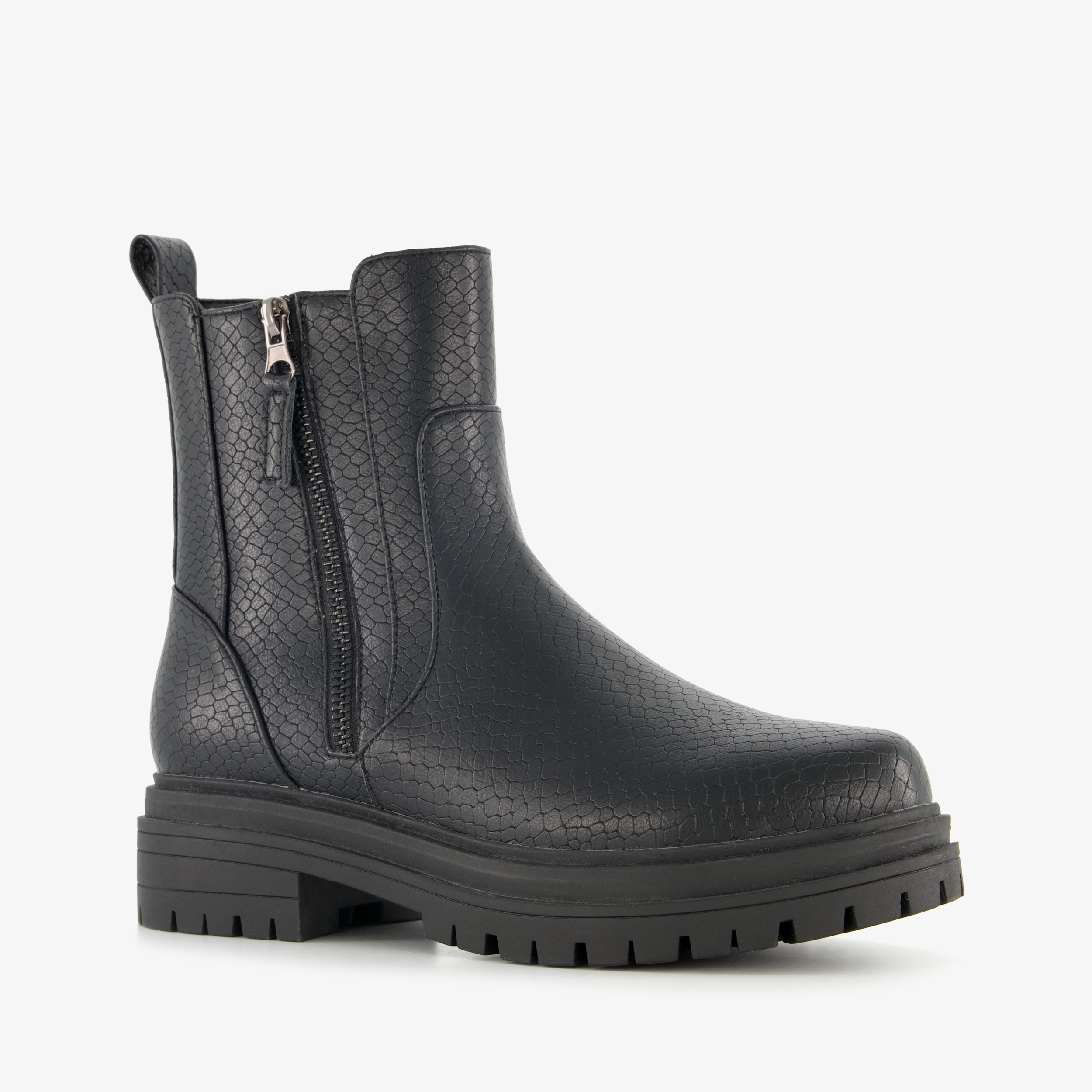 Blue Box dames boots met croco print zwart laarzen
