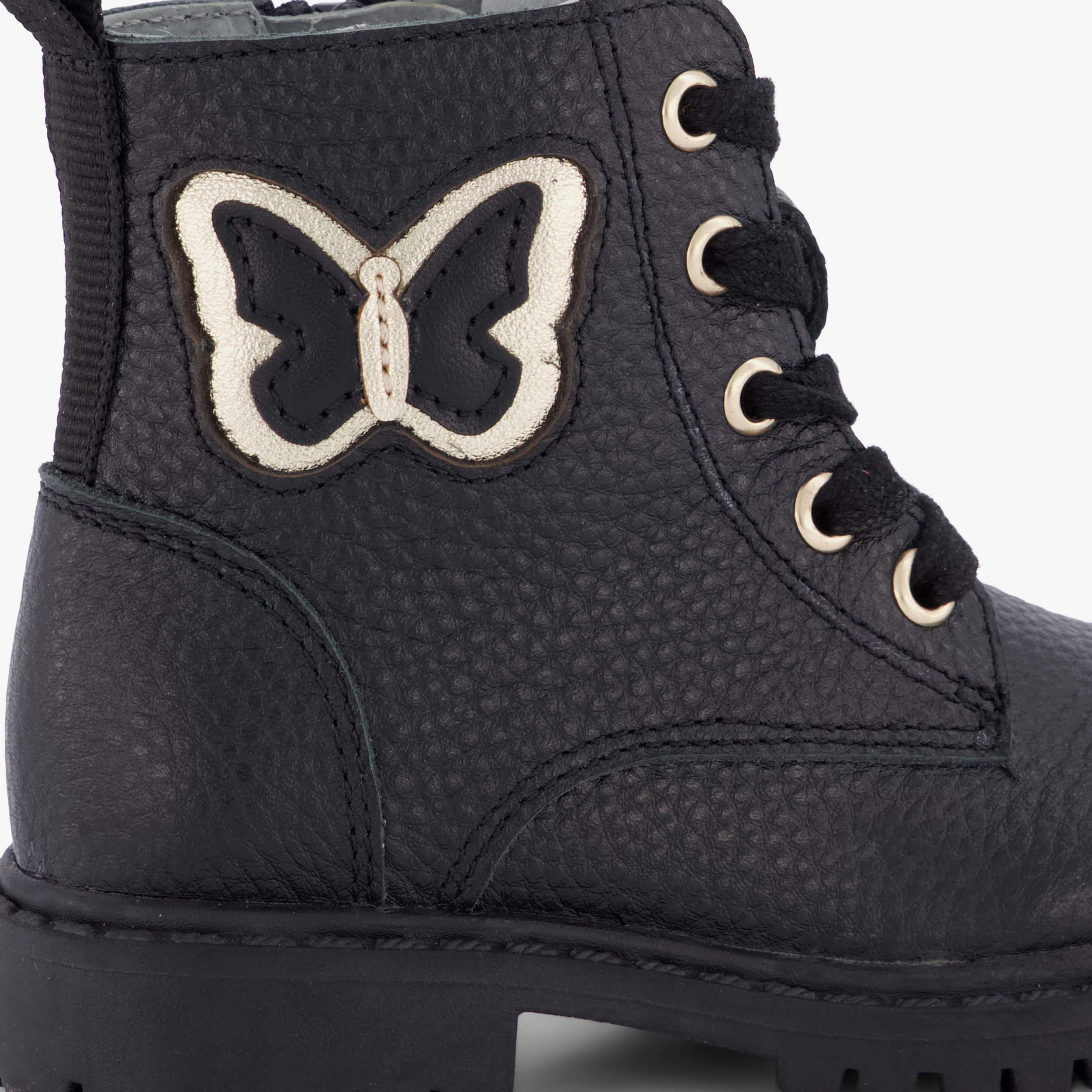 Stap leren meisjes veterboots met vlinder zwart – foto 5