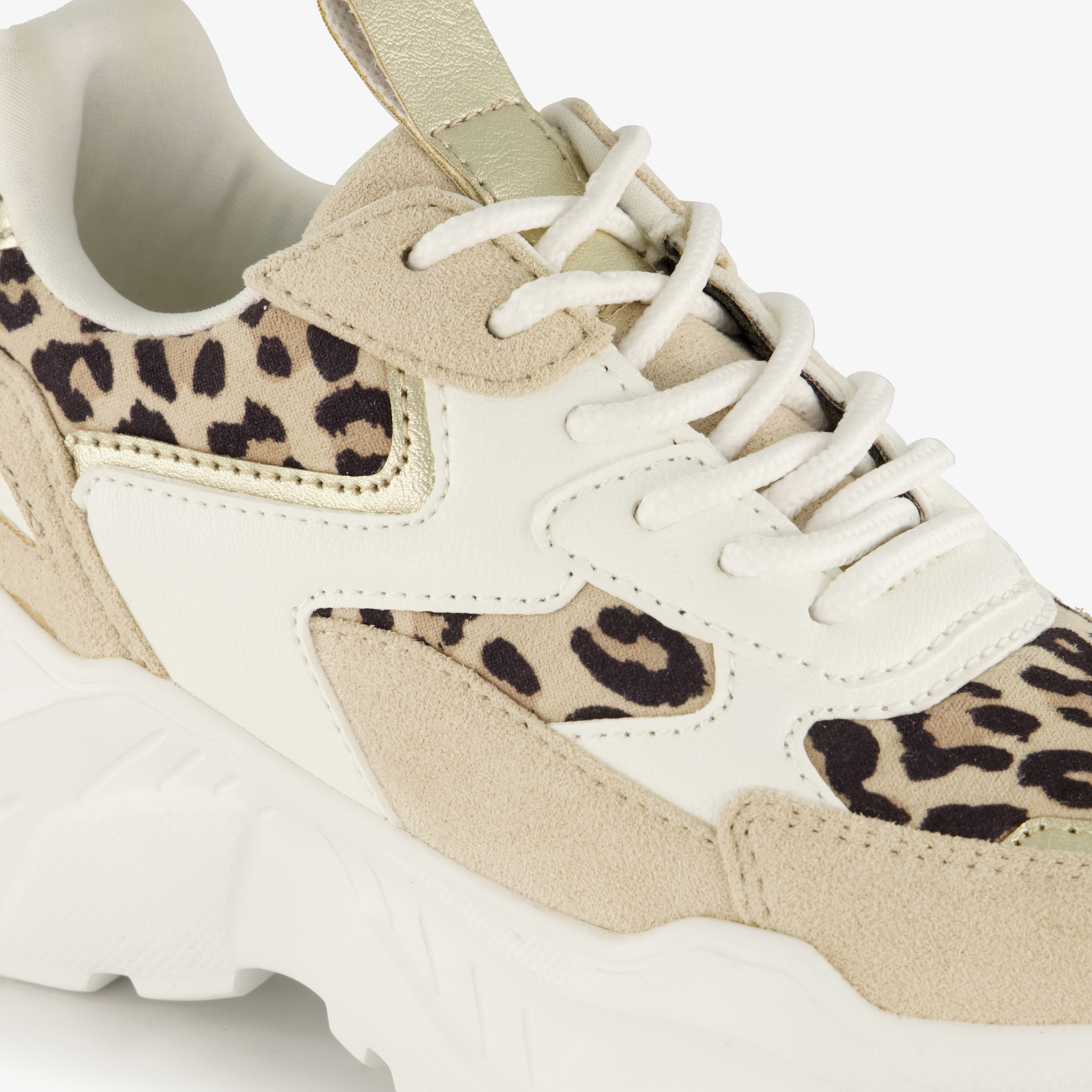Blue Box meisjes dad sneakers met panterprint details beige – foto 5