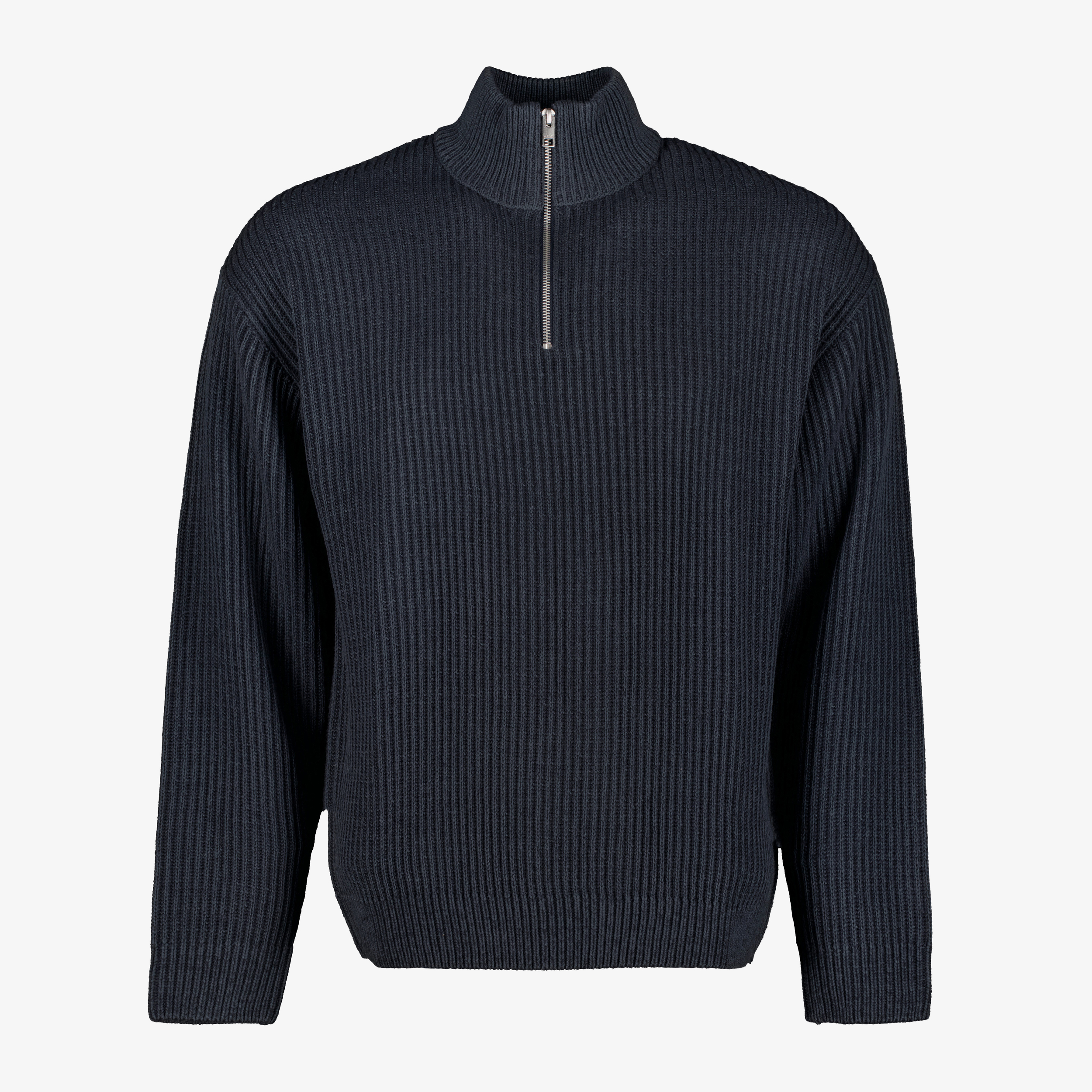 JJ REBEL ribgebreide heren trui met kraag donkerblauw truien & vesten