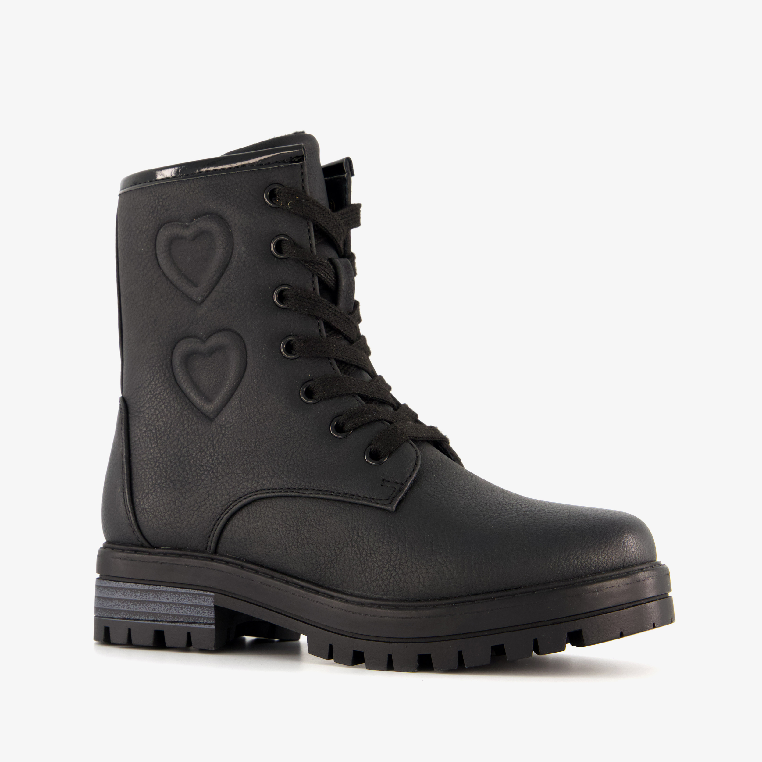 Blue Box meisjes veterboots met hartjes zwart