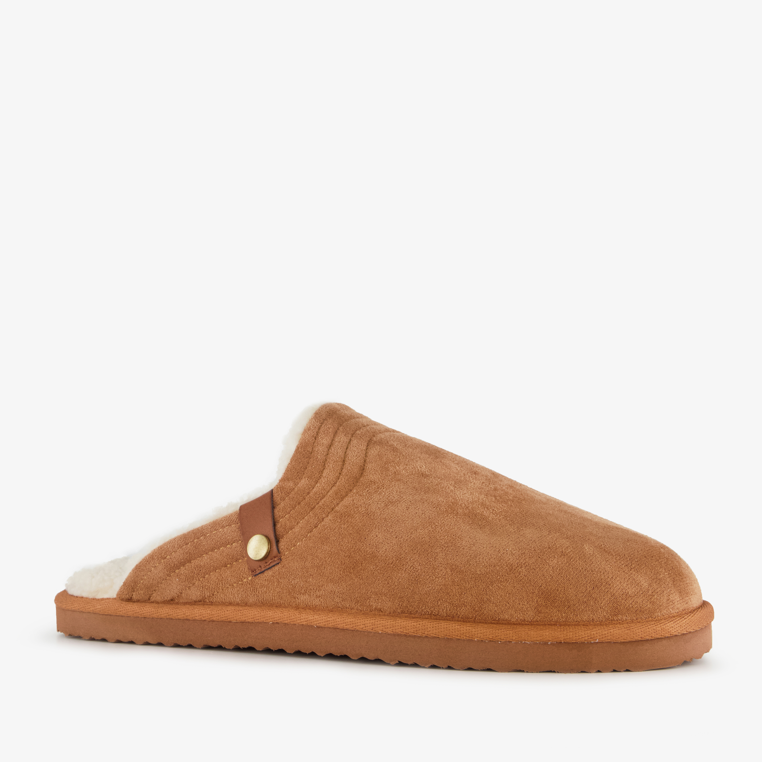 Thu!s heren instap pantoffels met teddy voering cognac