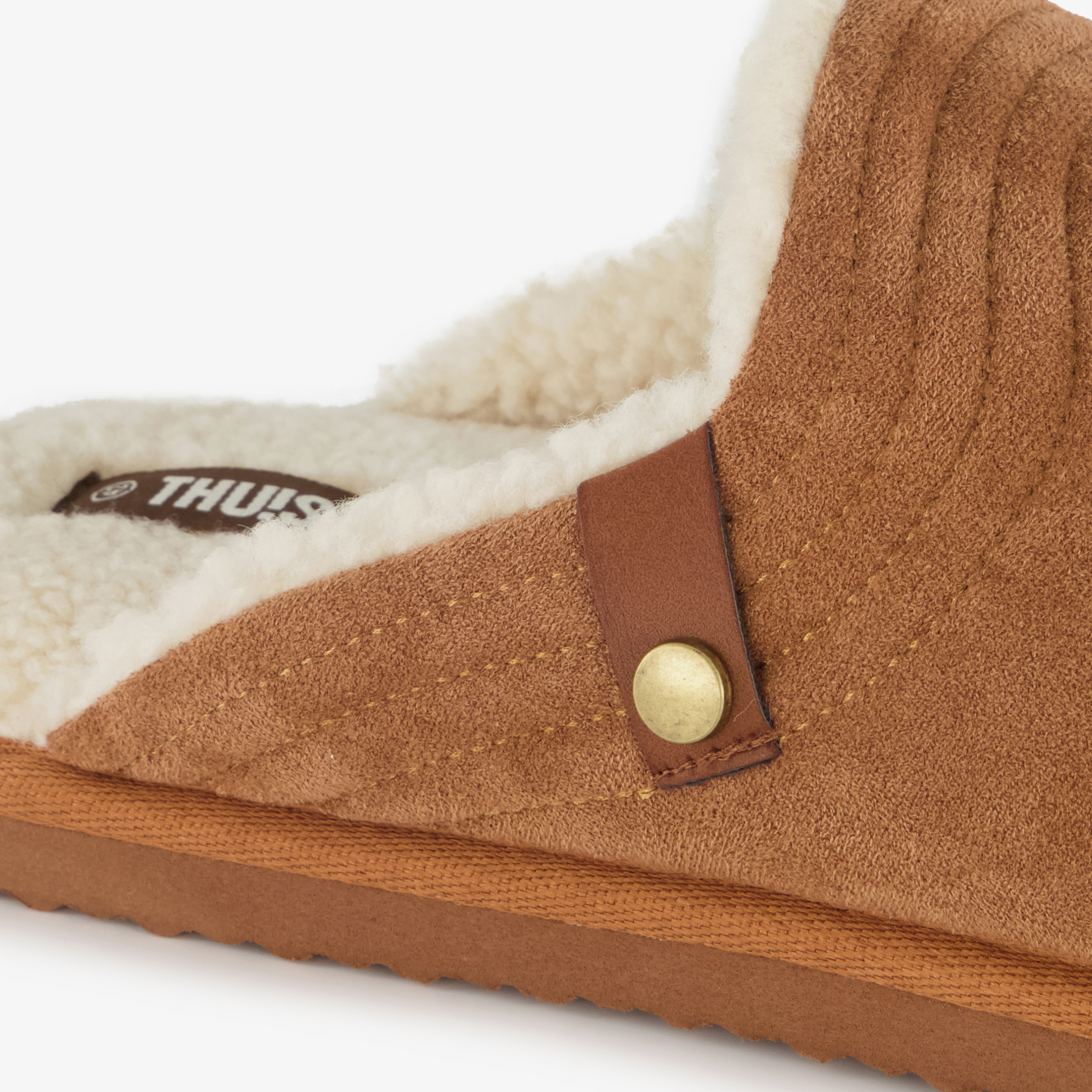 Thu!s heren instap pantoffels met teddy voering cognac – foto 5