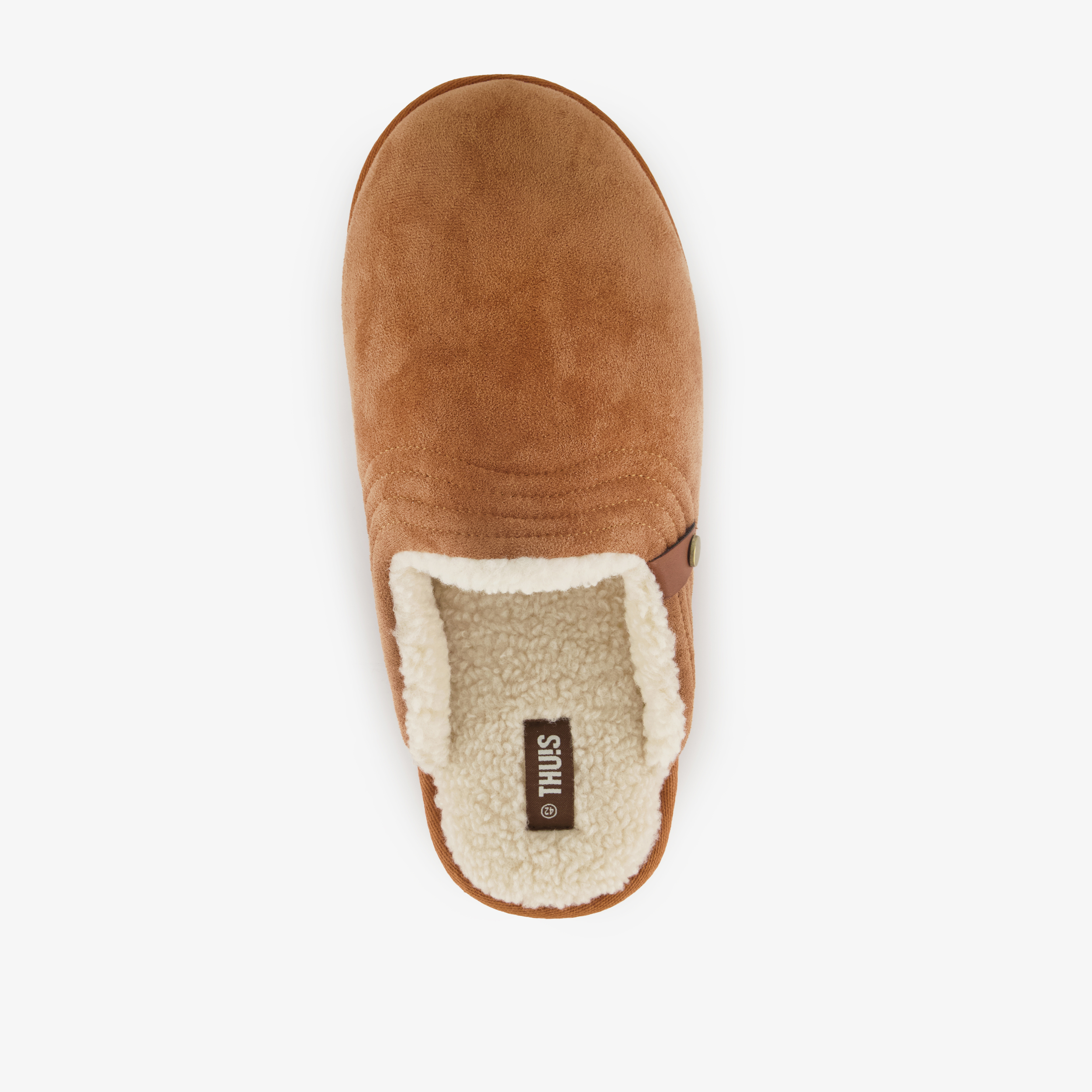 Thu!s heren instap pantoffels met teddy voering cognac – foto 4