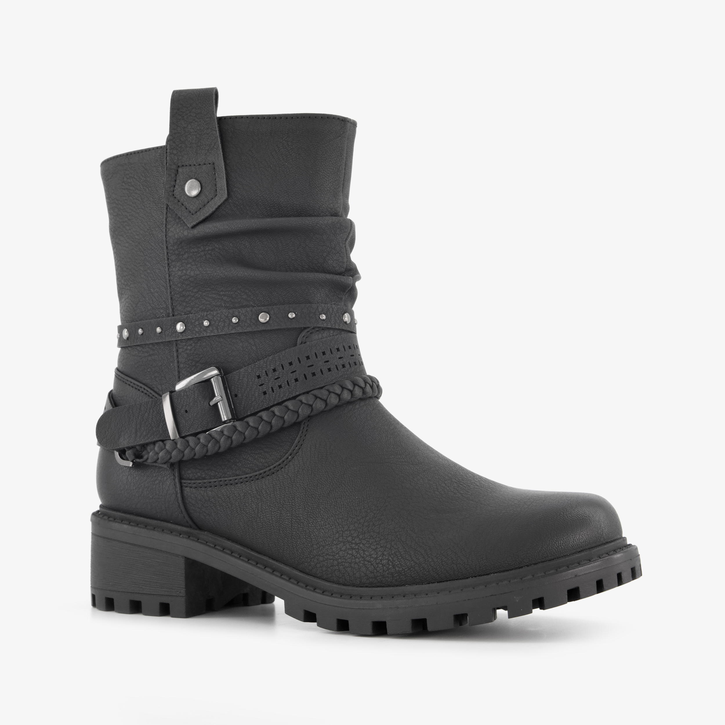 Blue Box dames boots met sierbandjes zwart enkellaarzen