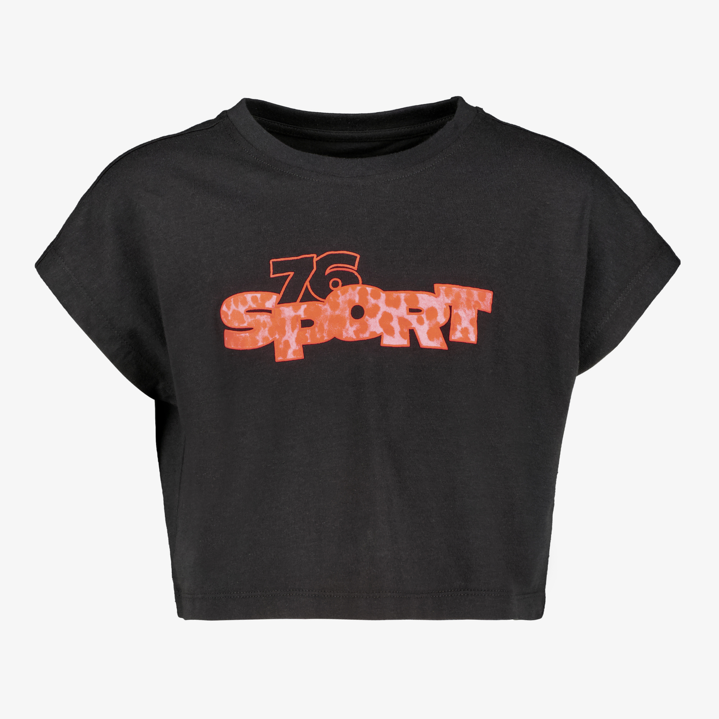 Osaga cropped meisjes sport T-shirt met tekstopdruk zwart