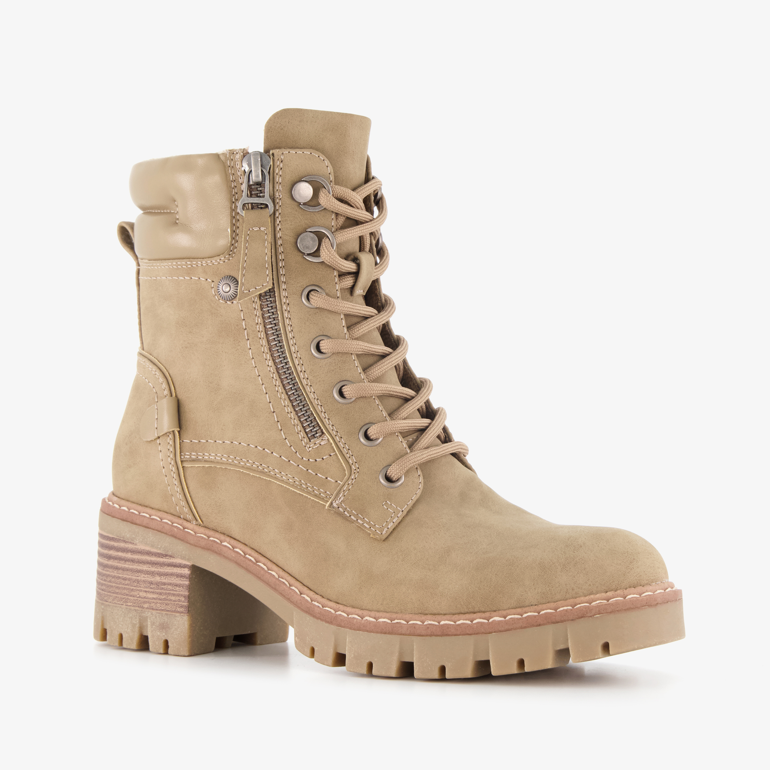 Blue Box dames veterboots met hak beige enkellaarzen