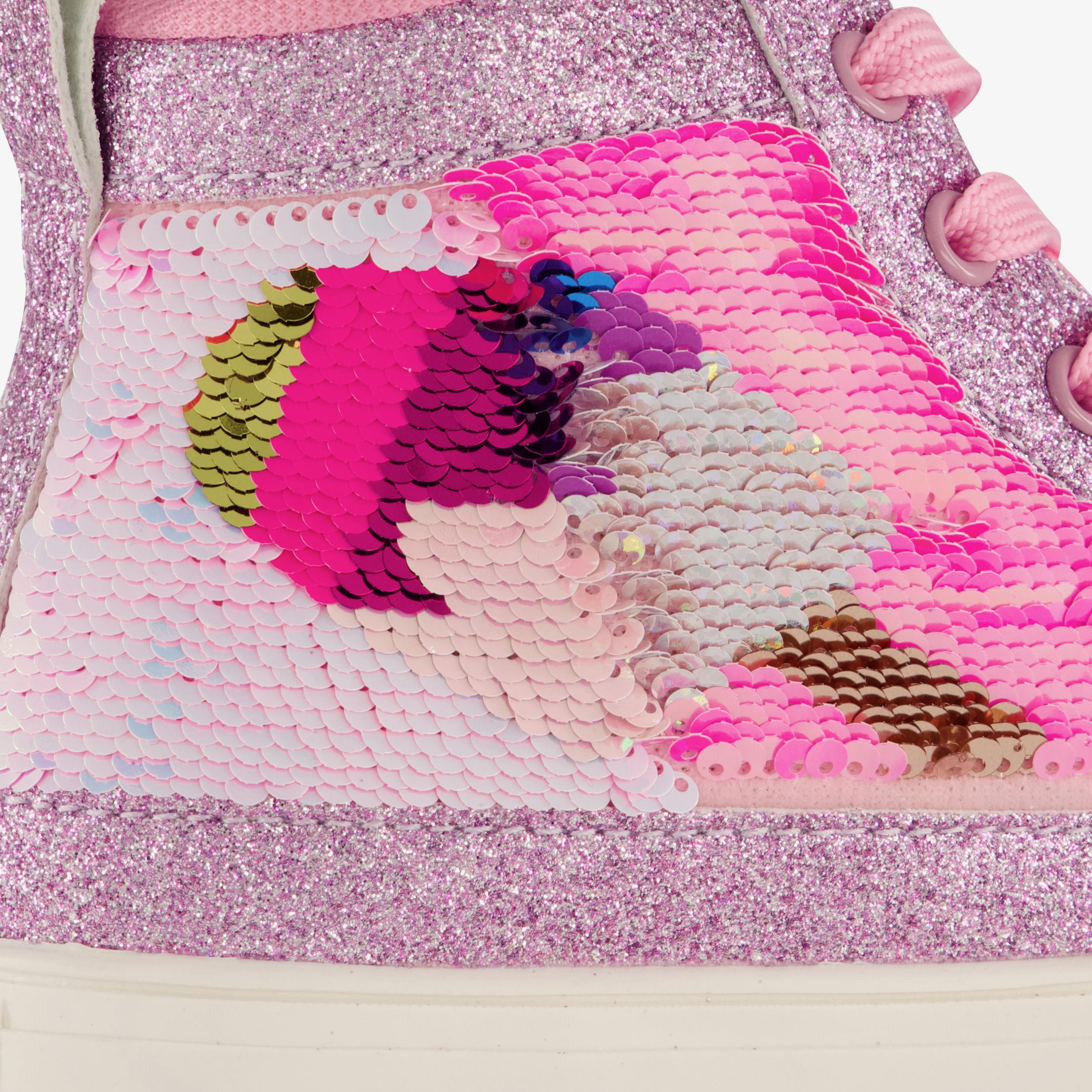 Blue Box hoge meisjes sneakers met glitters en pailletten roze – foto 5