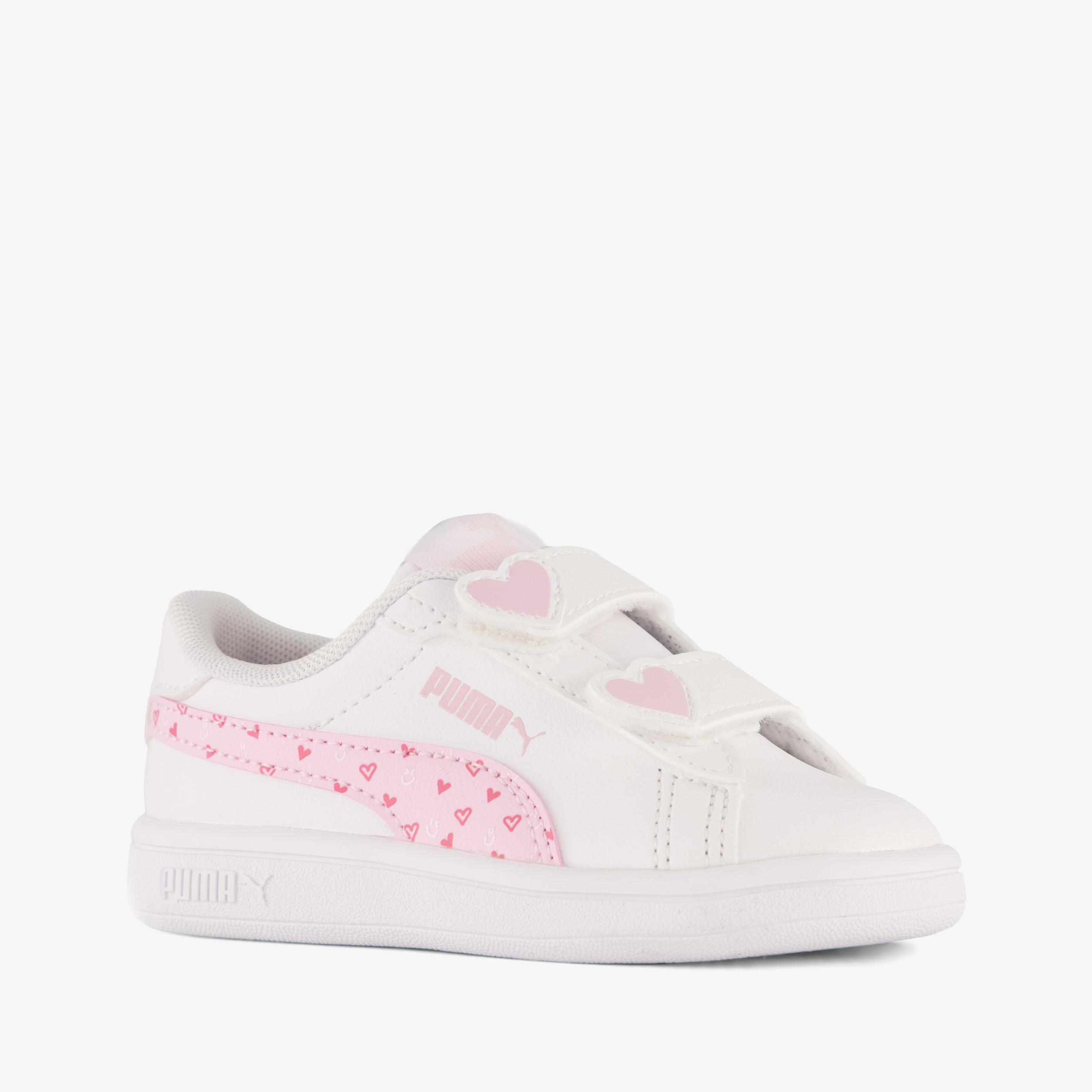 Puma Smash 3.0 Hearty V INF meisjes sneakers wit roze