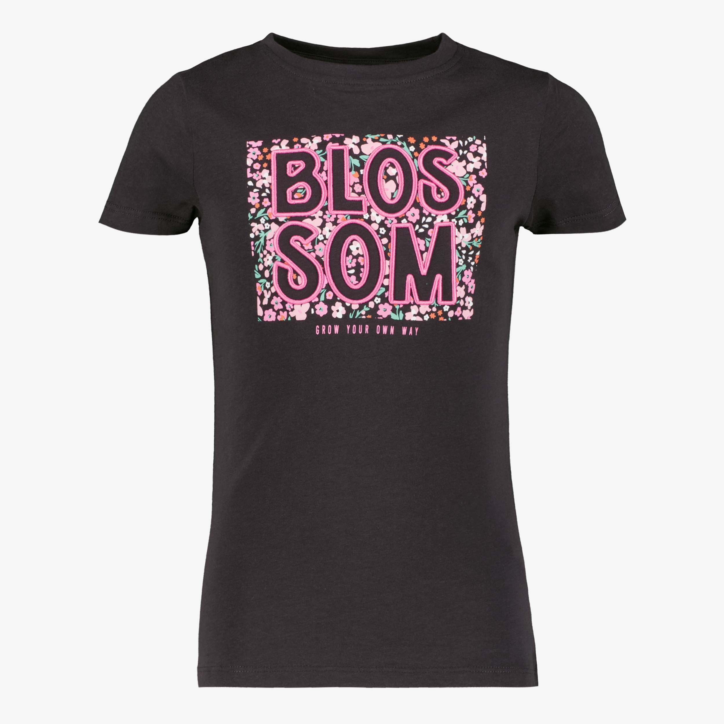 TwoDay meisjes T-shirt met bloemetjes zwart