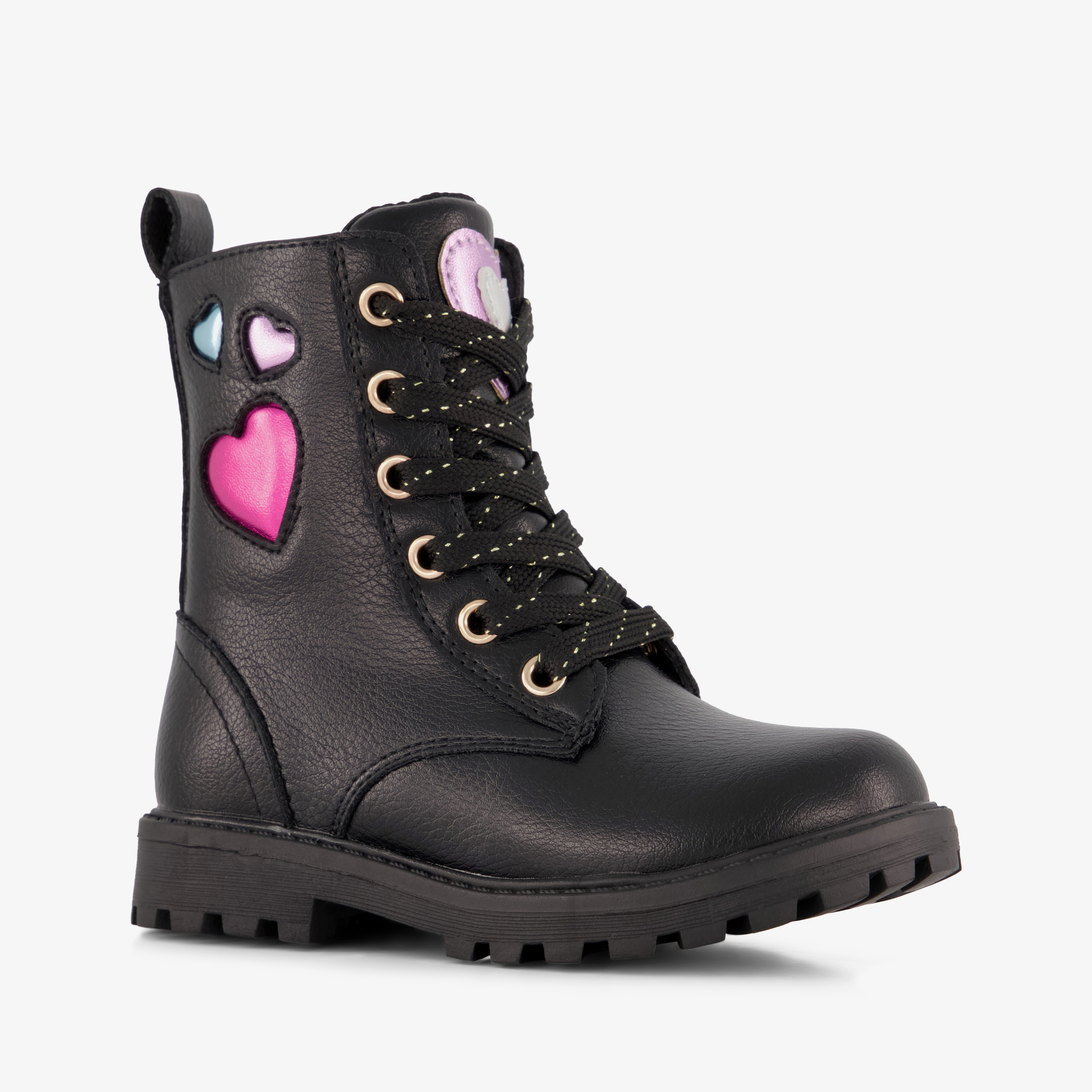 Blue Box meisjes veterboots met hartjes zwart