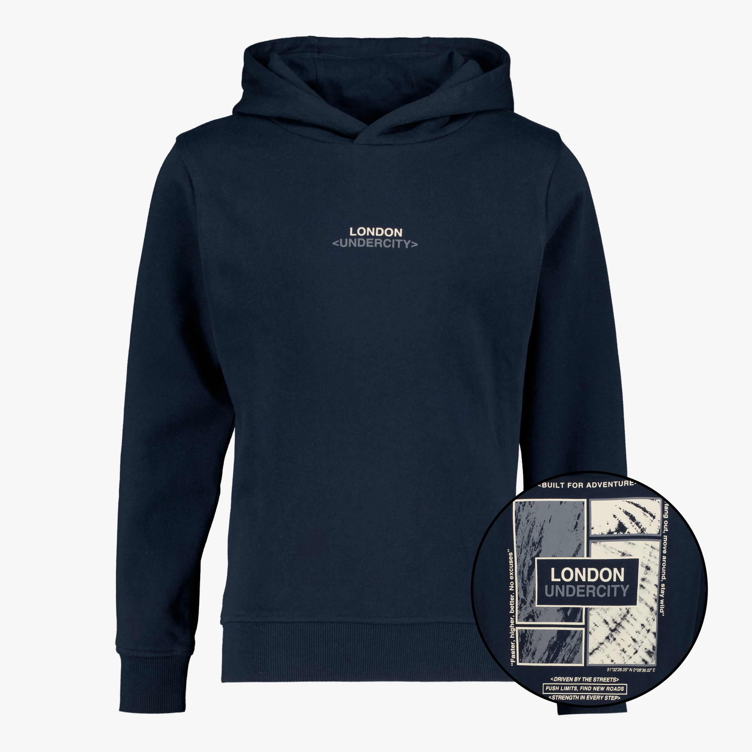 Unsigned jongens hoodie met backprint blauw truien & vesten