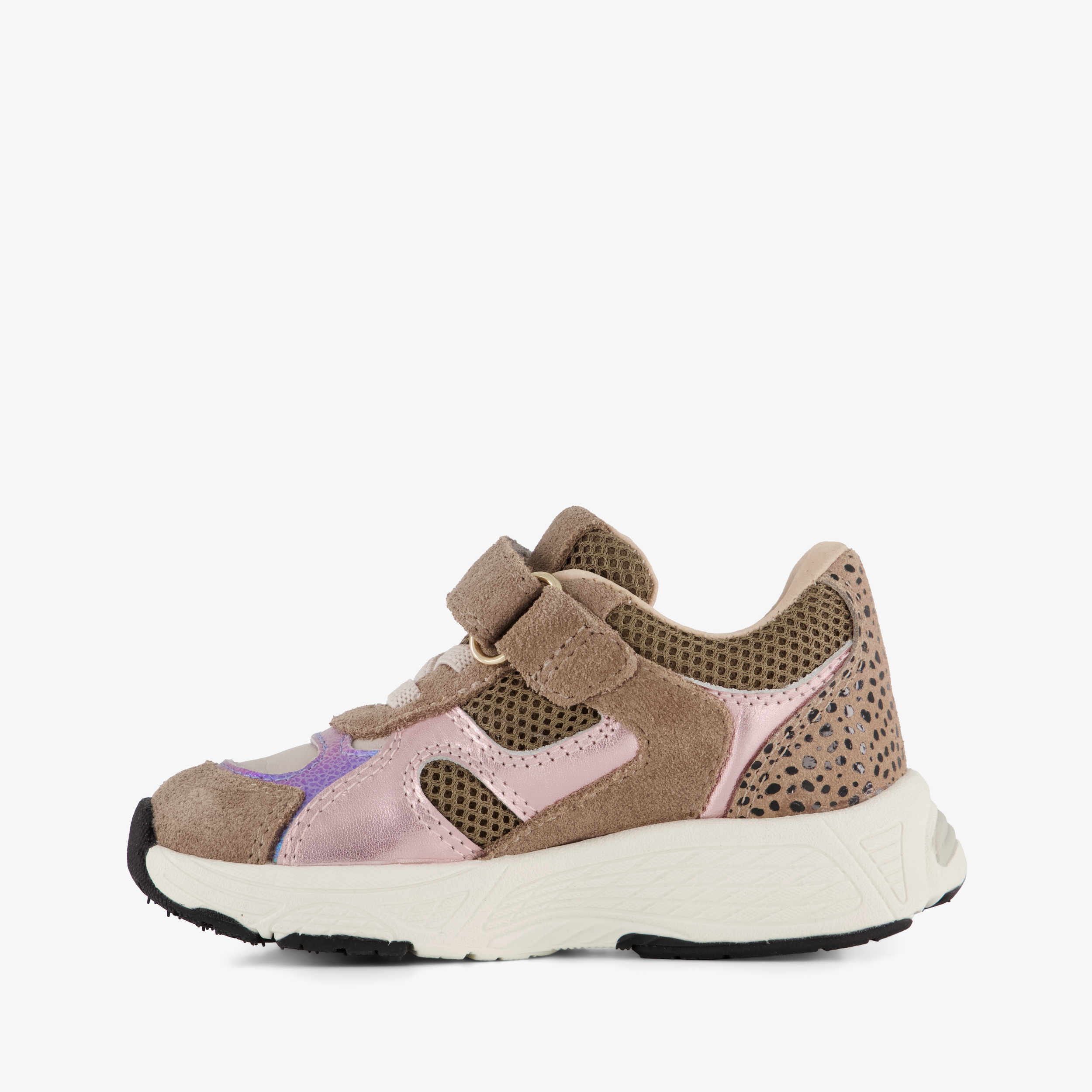 Stap leren meisjes sneakers met metallic details bruin