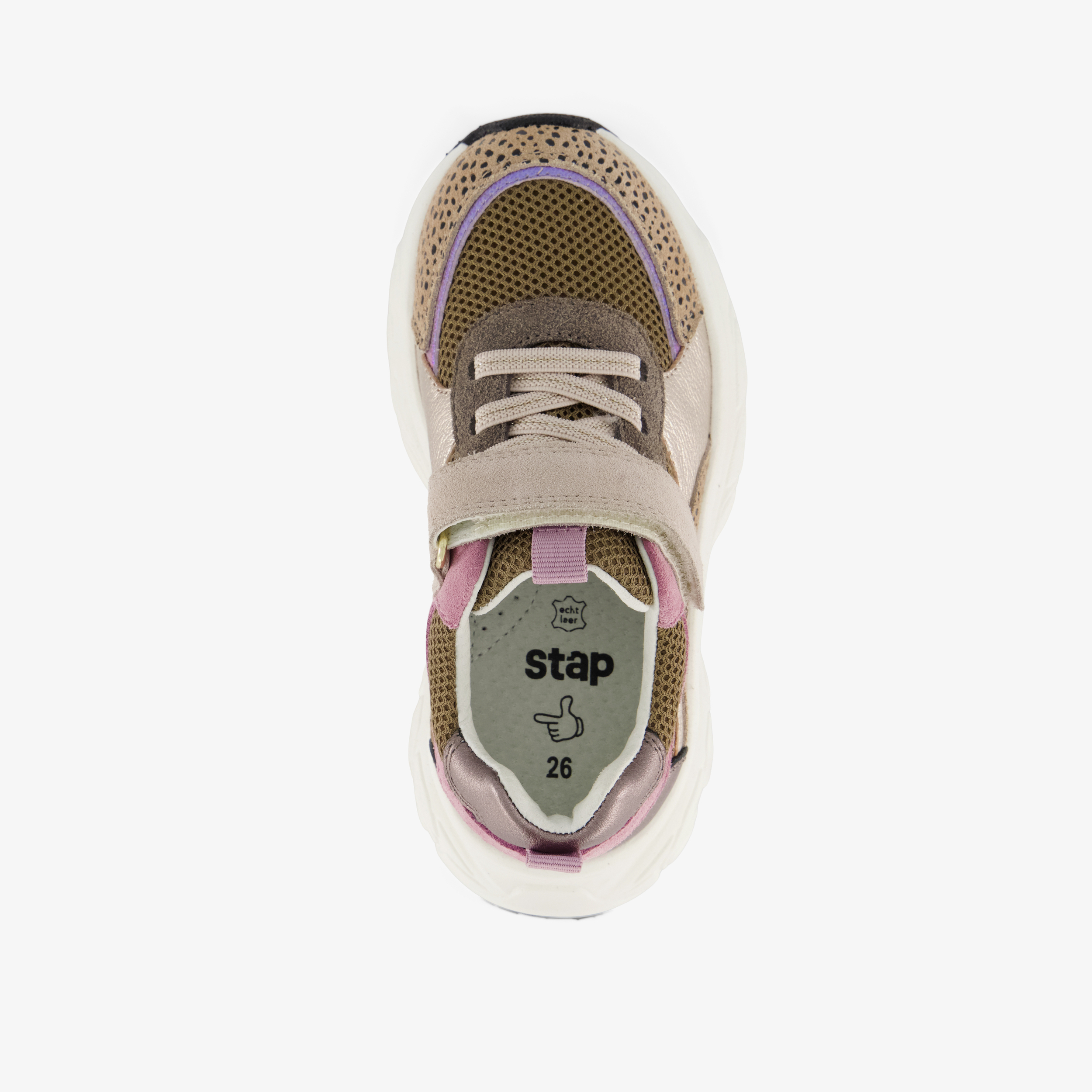 Stap leren meisjes sneakers bruin roze cheetah print – foto 4