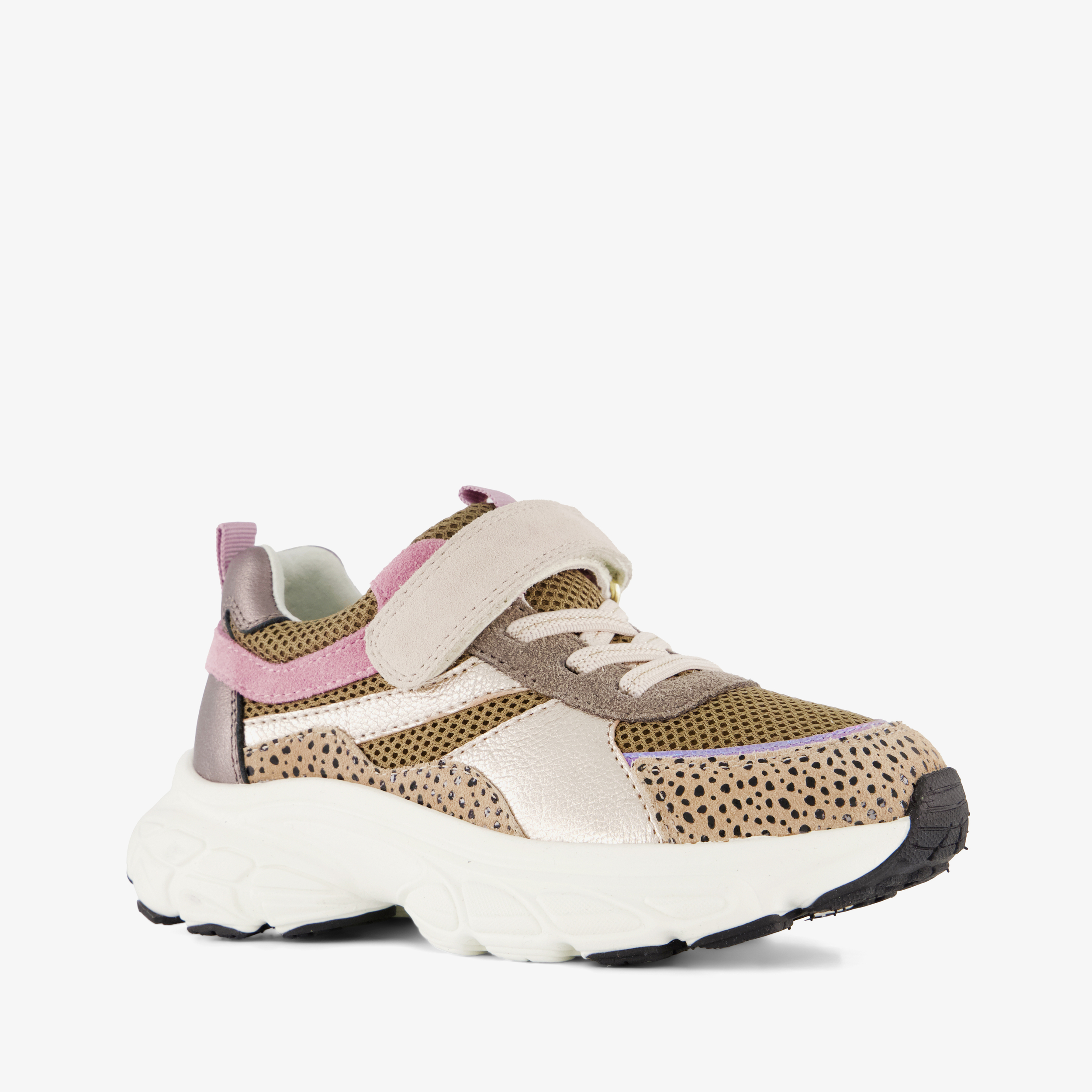 Stap leren meisjes sneakers bruin roze cheetah print