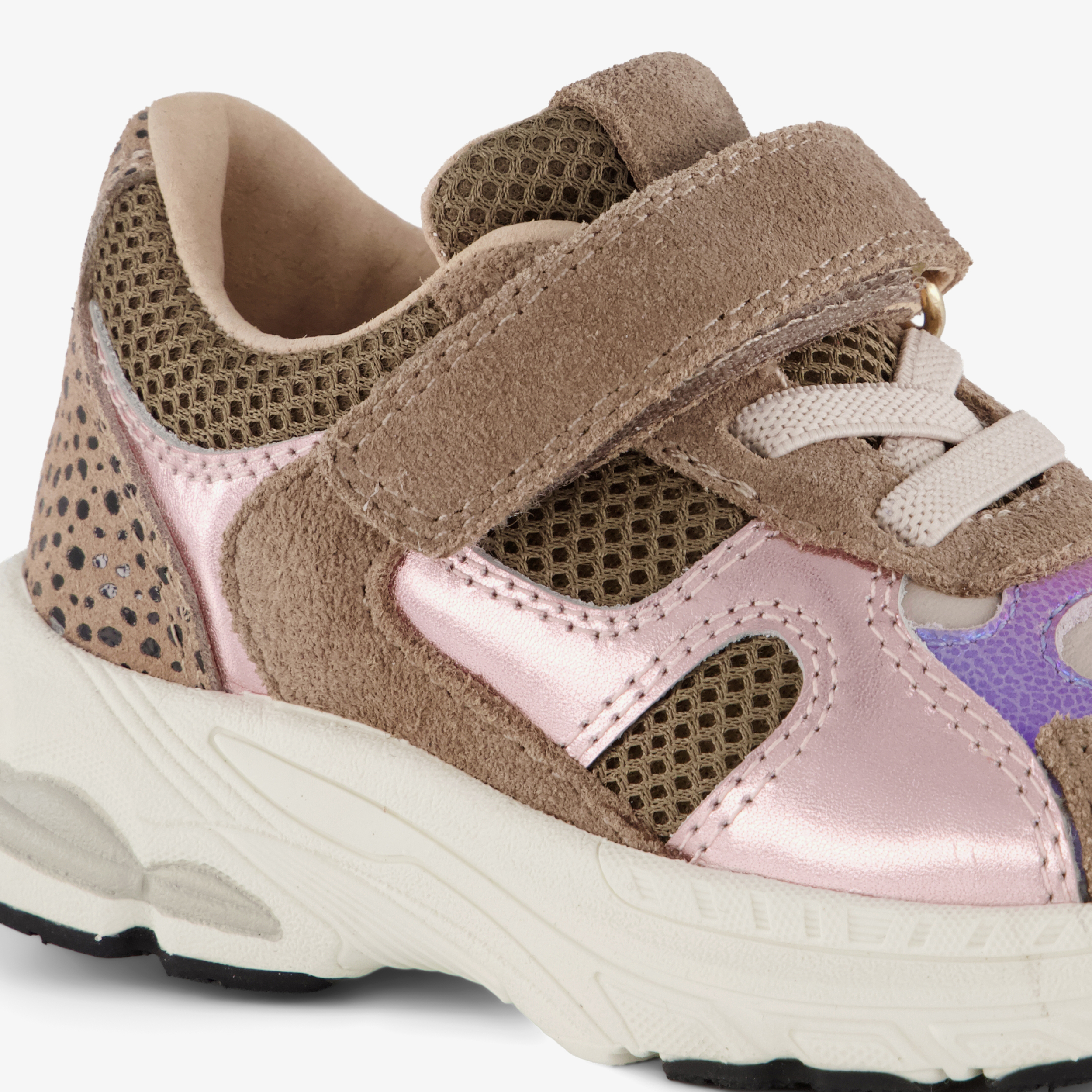 Stap leren meisjes sneakers met metallic details bruin – foto 5