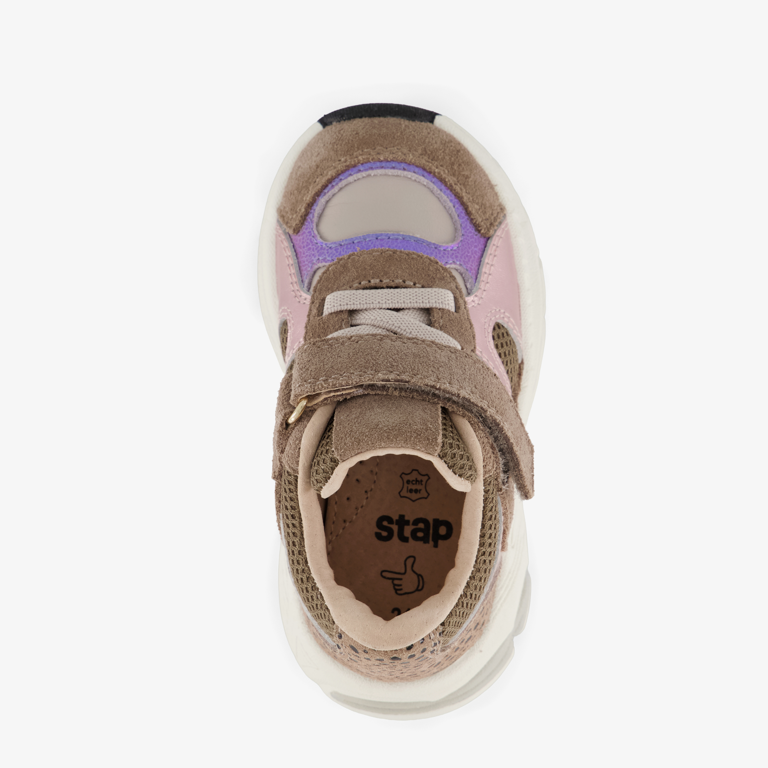 Stap leren meisjes sneakers met metallic details bruin – foto 4