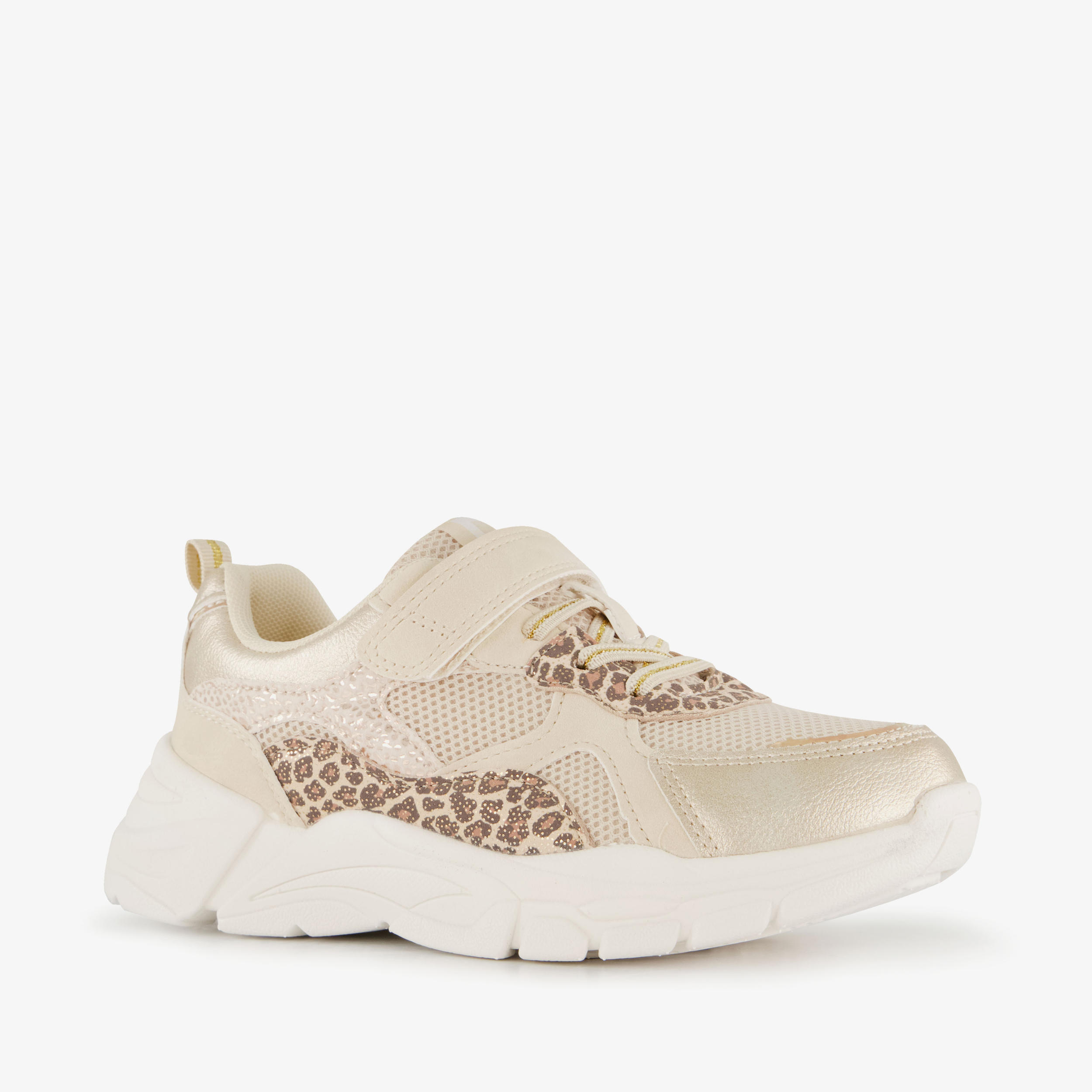 Blue Box meisjes sneakers met luipaardprint beige goud