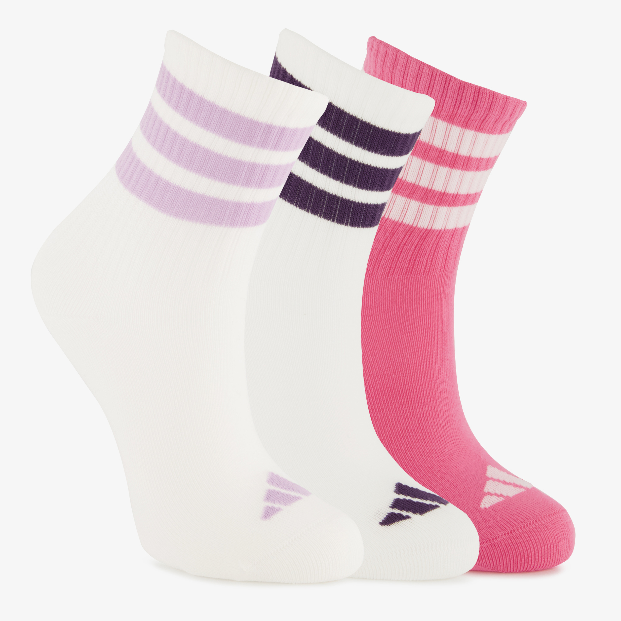 3 paar Adidas Ribbed kids sokken wit roze
