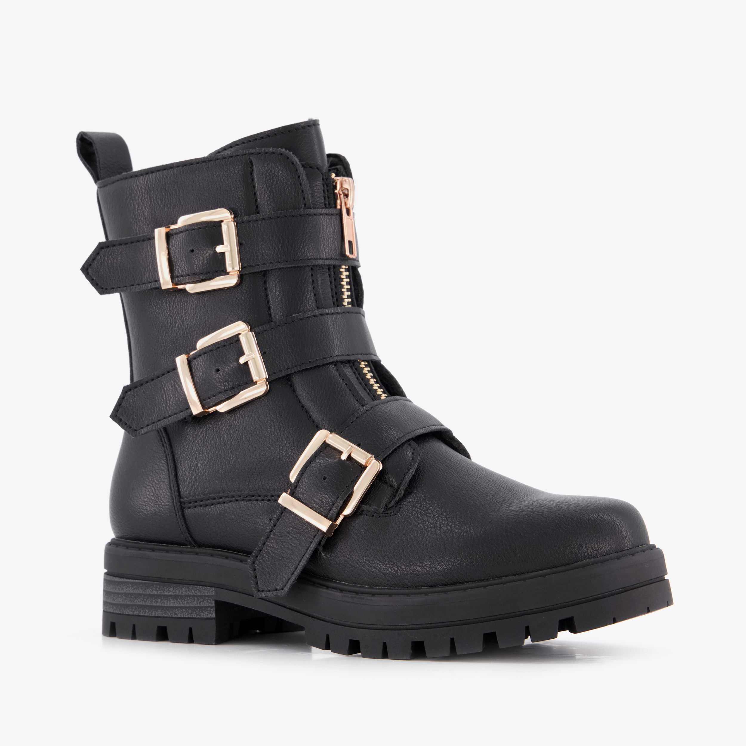 Blue Box meisjes biker boots met gespen zwart