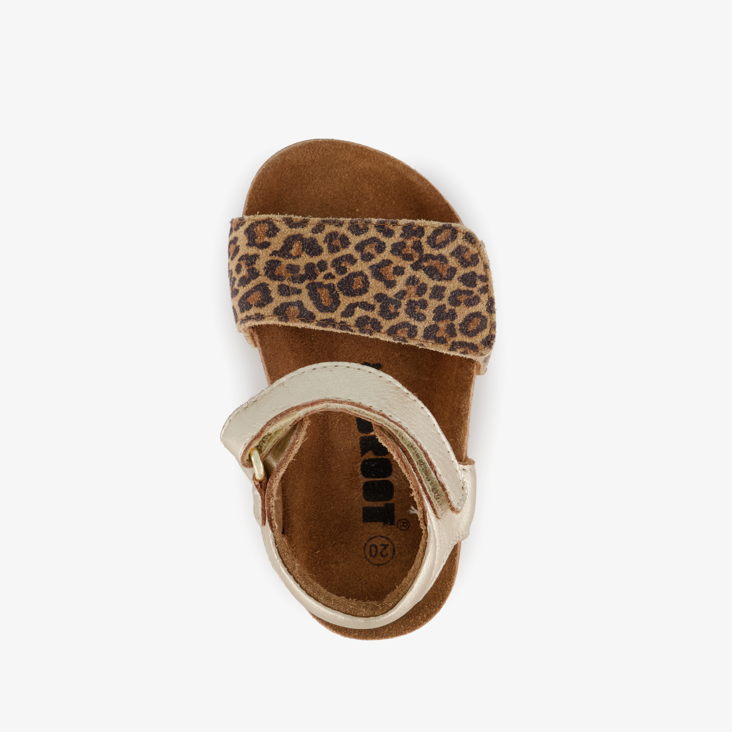 Groot leren meisjes sandalen met panterprint goud – foto 4