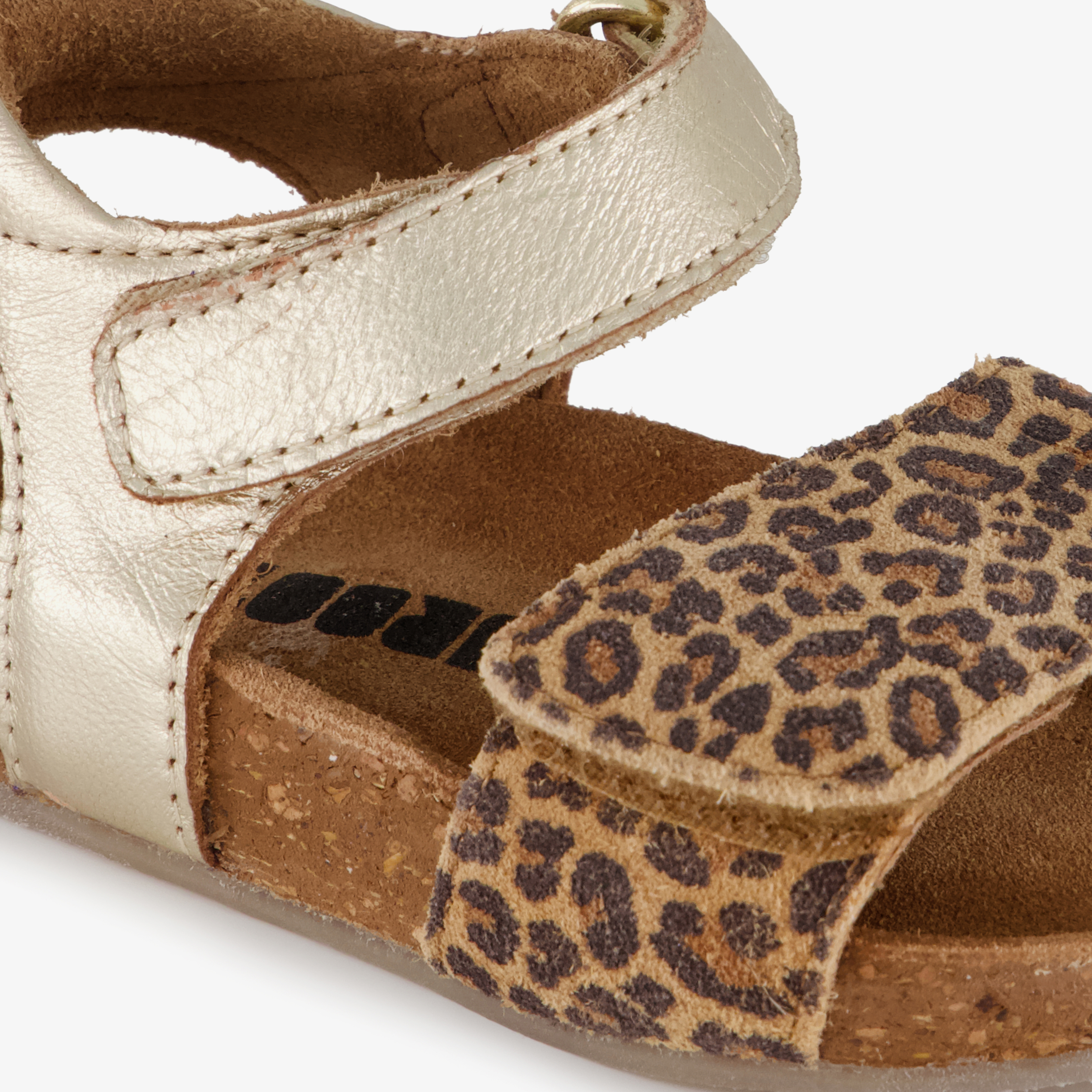 Groot leren meisjes sandalen met panterprint goud – foto 5