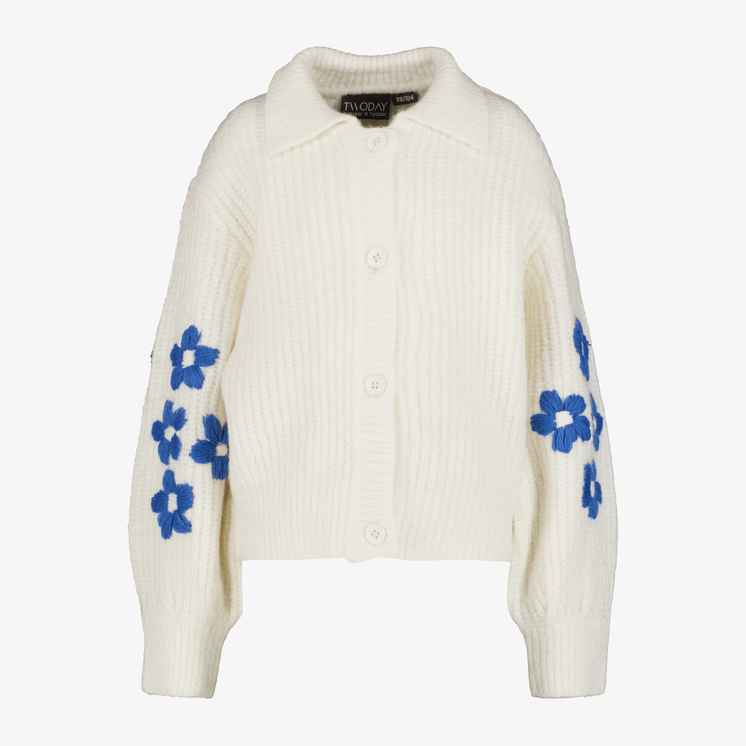 TwoDay gebreid meisjes vest wit met blauwe bloemen truien & vesten
