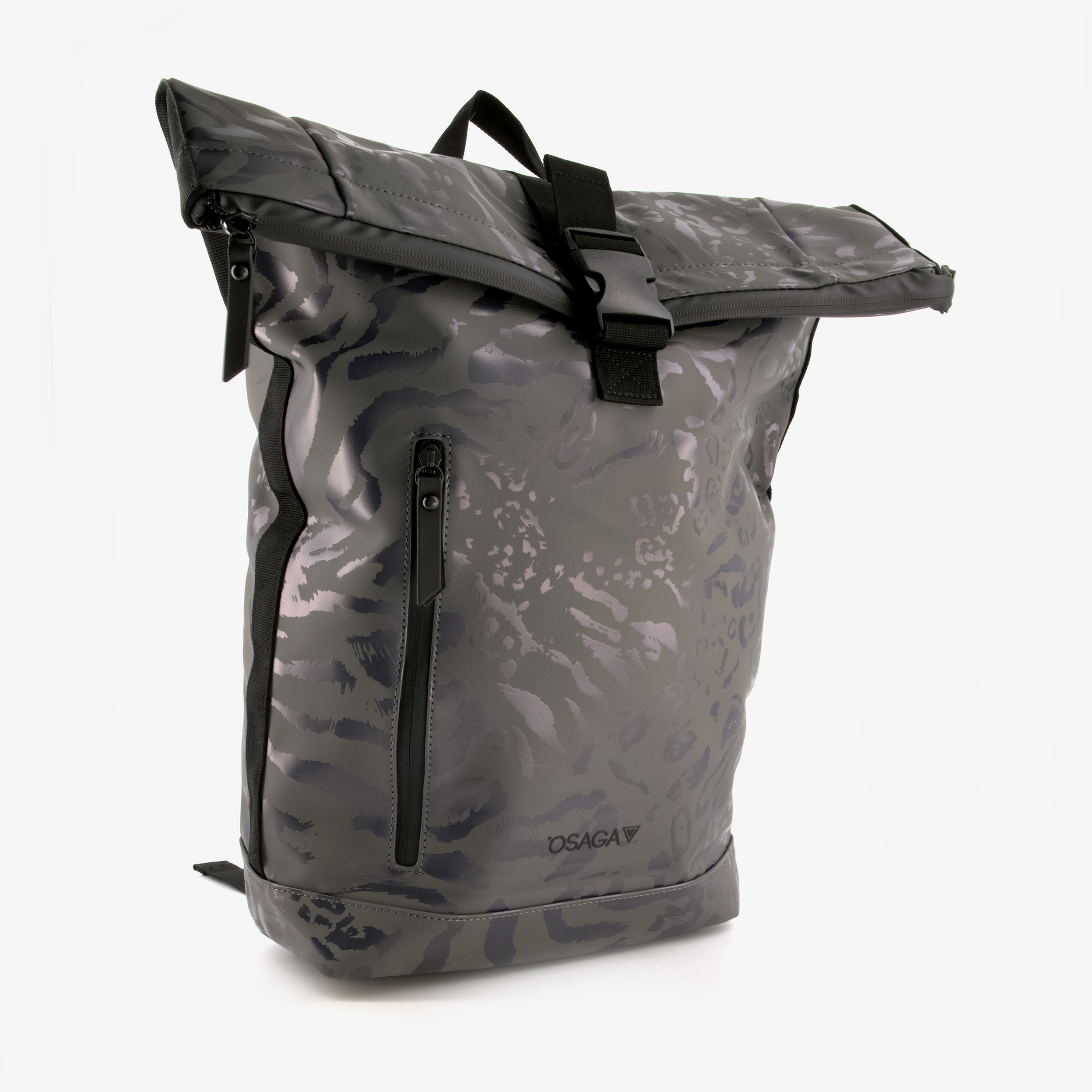 Osaga rolltop rugzak waterdicht zwart met panterprint 14 liter